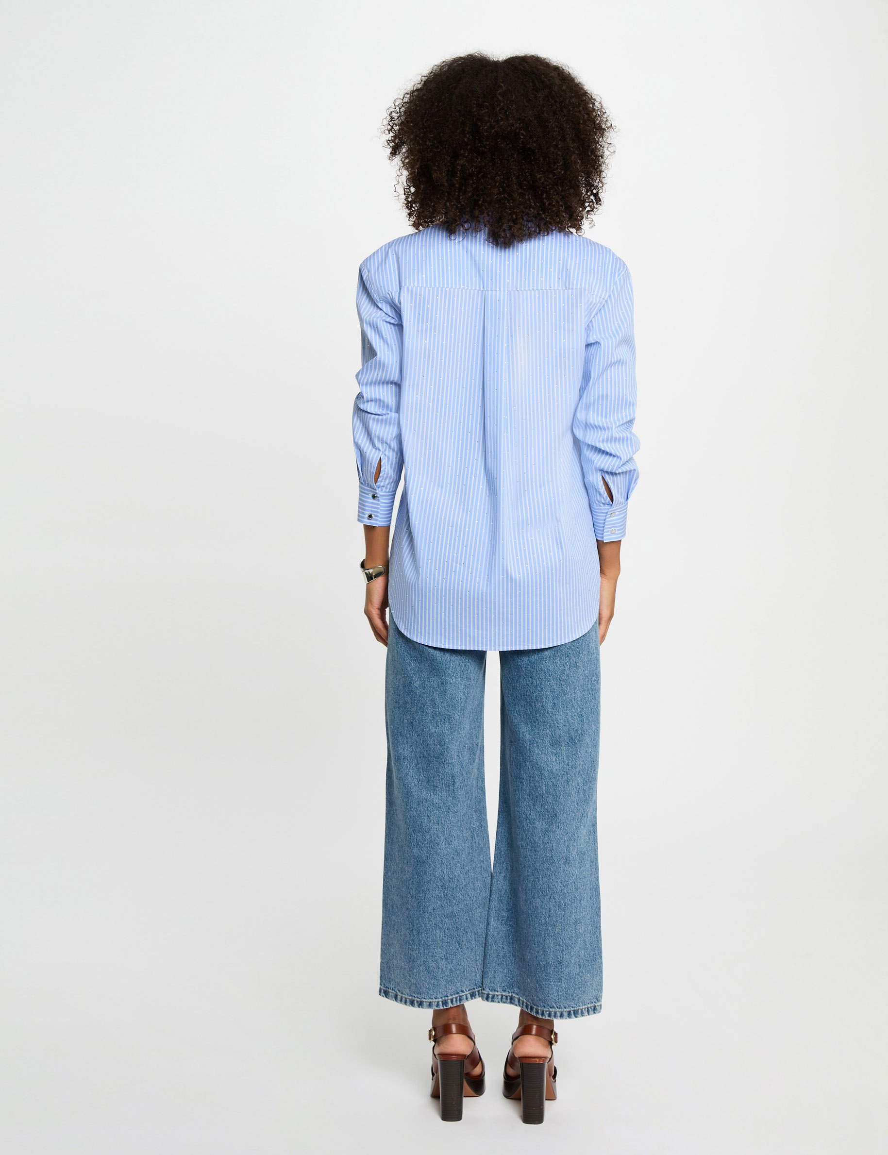 chemise manches longues rayee bleu ciel femme Chemise manches longues rayée bleu ciel femme