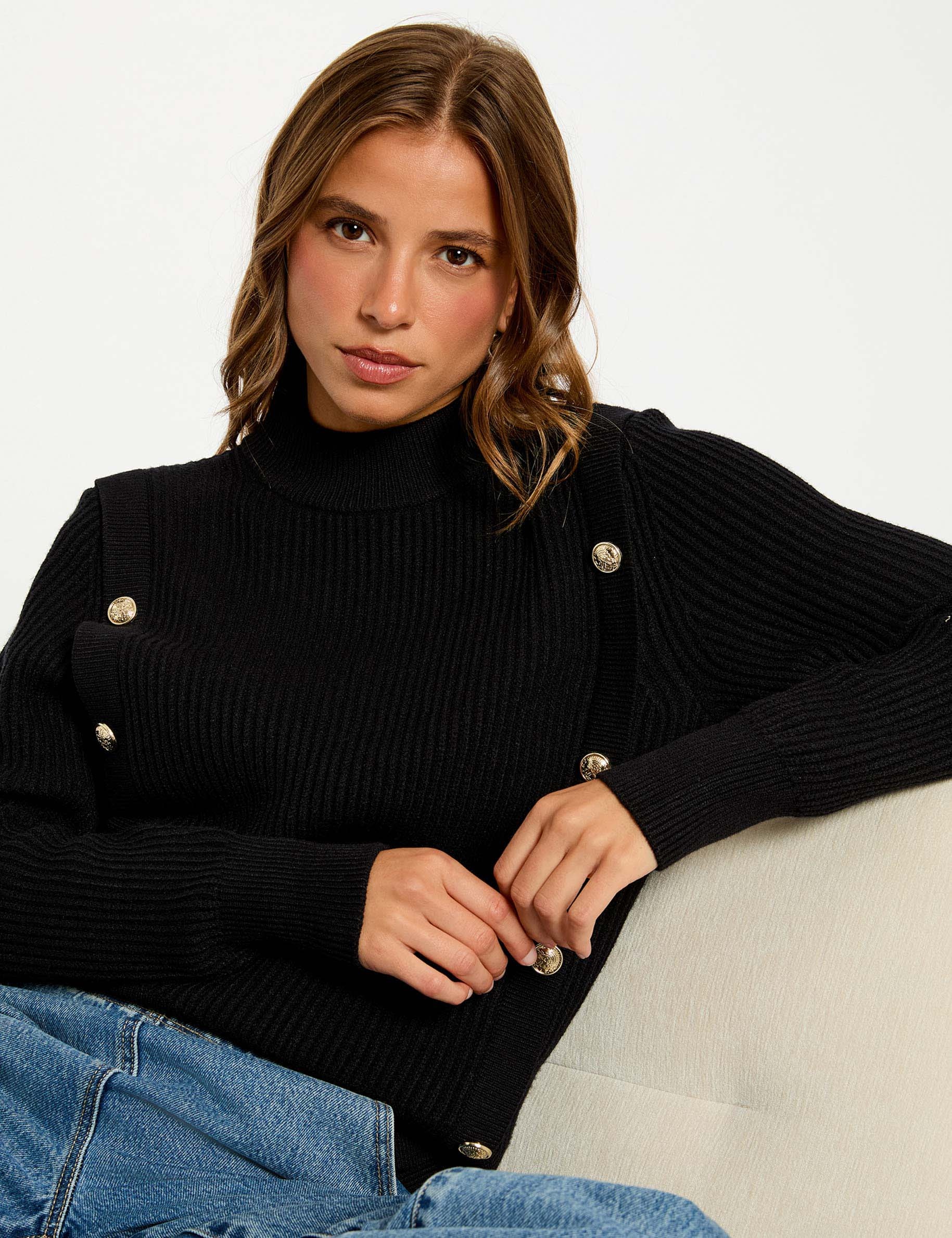 Pull court col roulé noir femme | Morgan