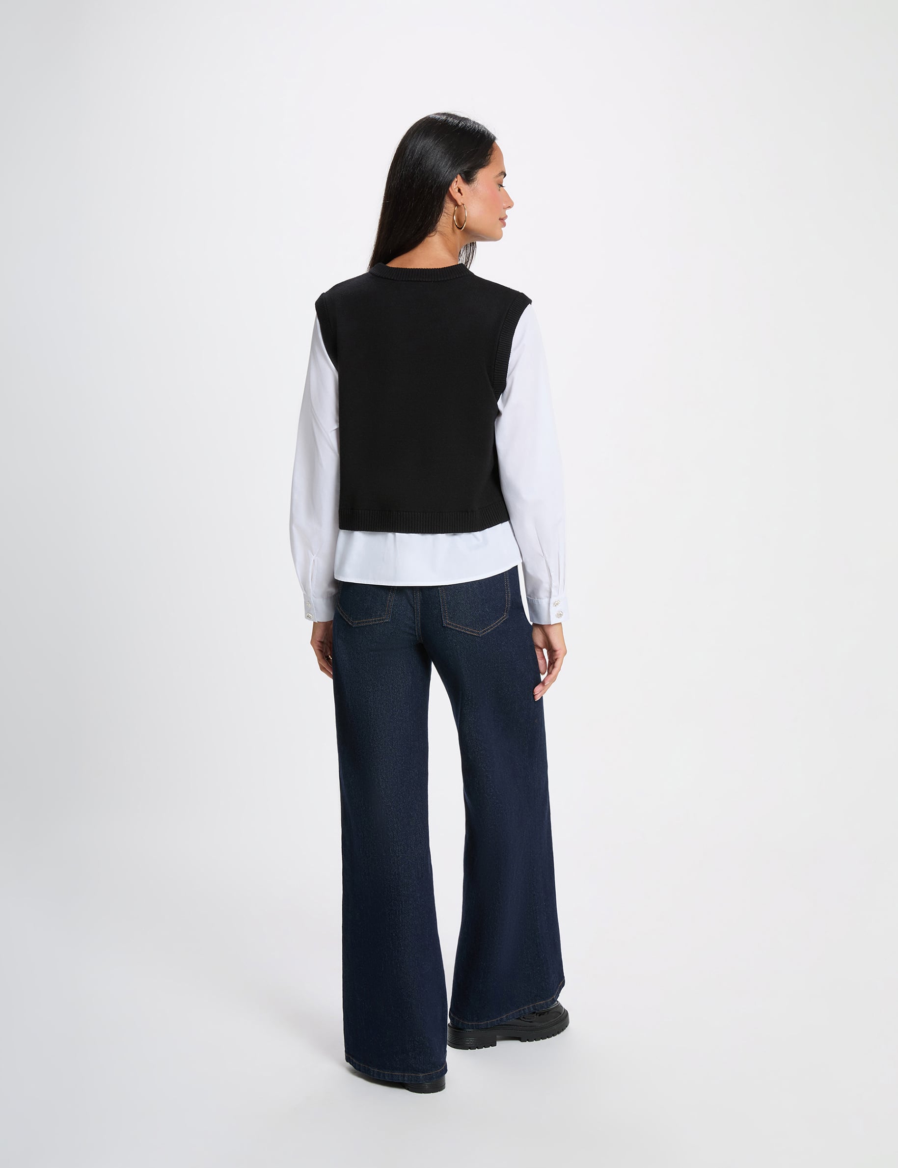 Pull ajust&eacute; col &agrave; revers noir femme