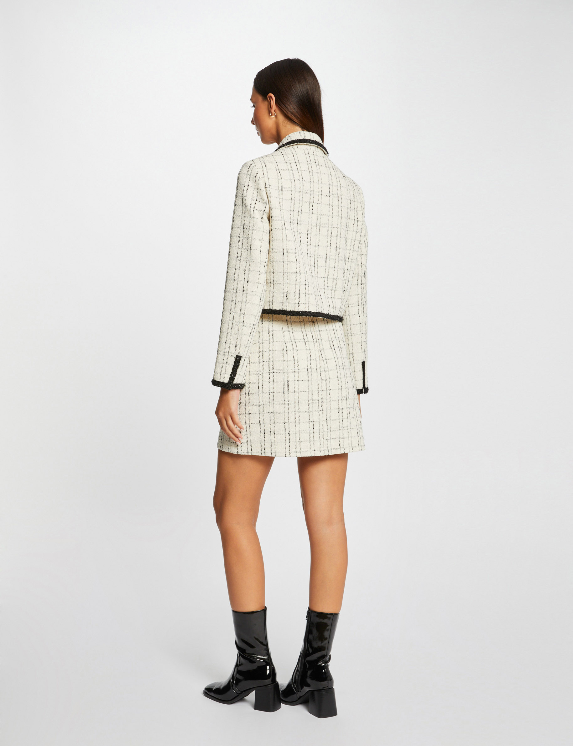 veste droite a liseres contrastants ivoire femme Veste droite à liserés contrastants ivoire femme