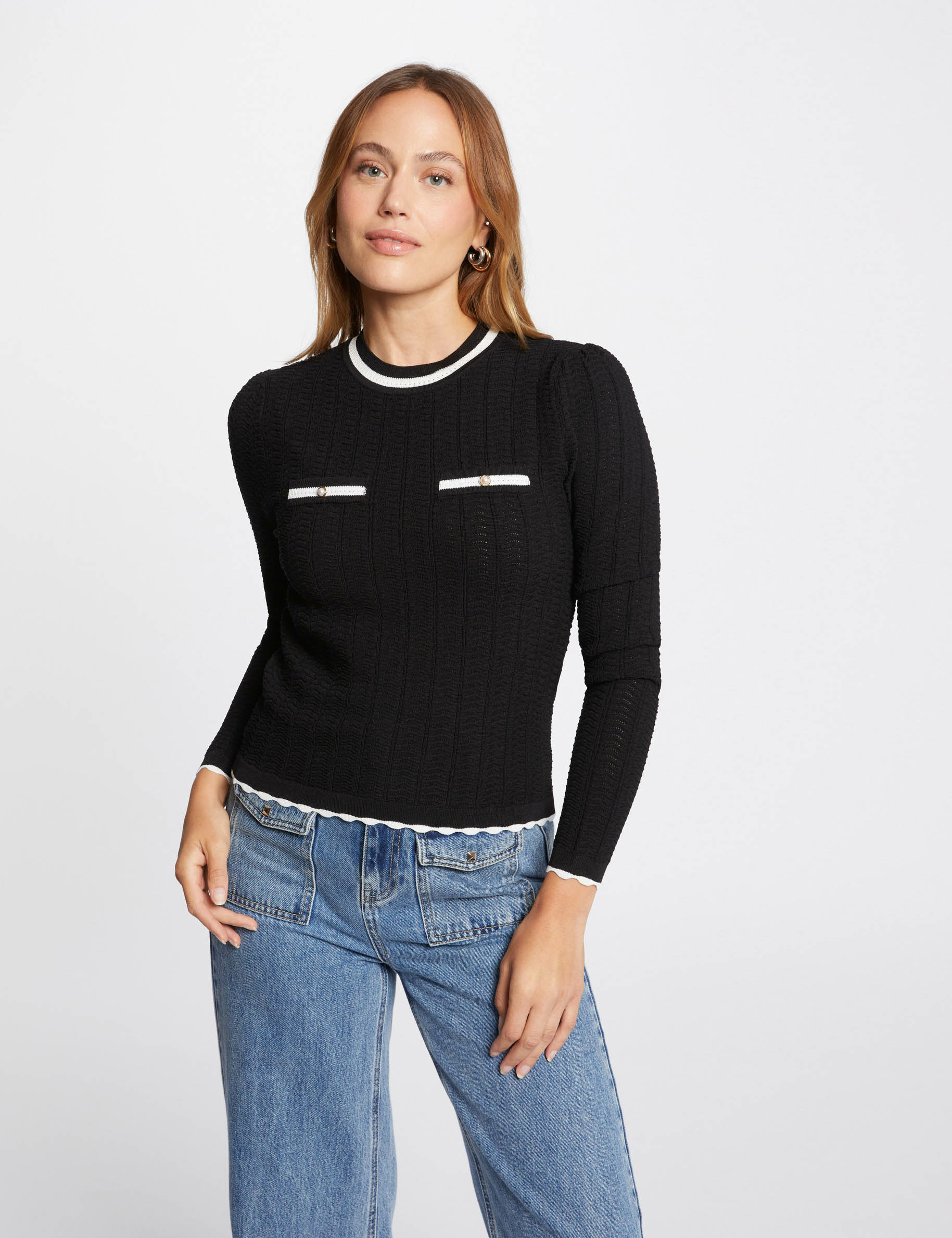 pull manches longues col rond noir femme Pull manches longues col rond noir femme