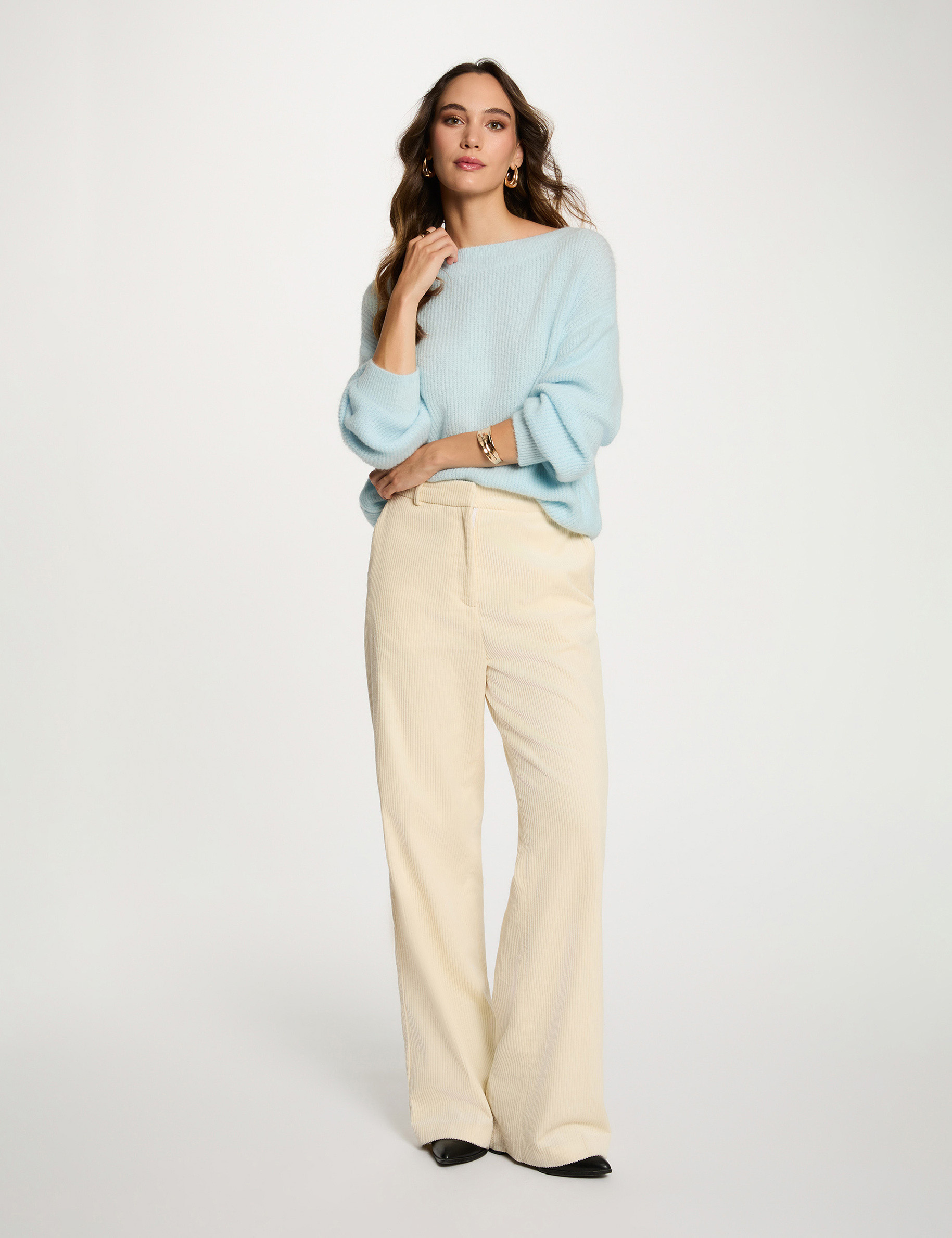 Pull col rond bleu ciel femme