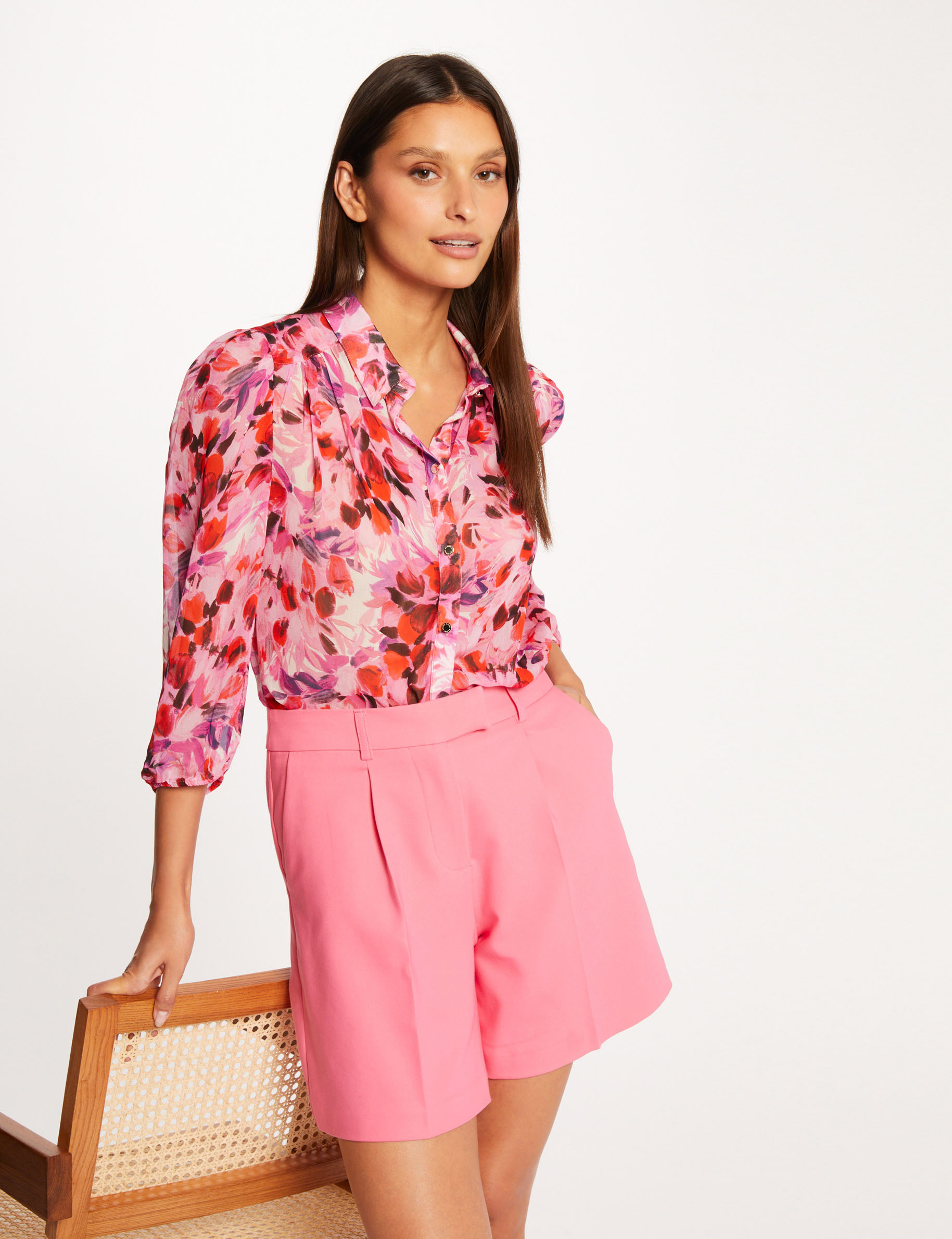 short city droit a pinces rose femme Short city droit à pinces rose femme