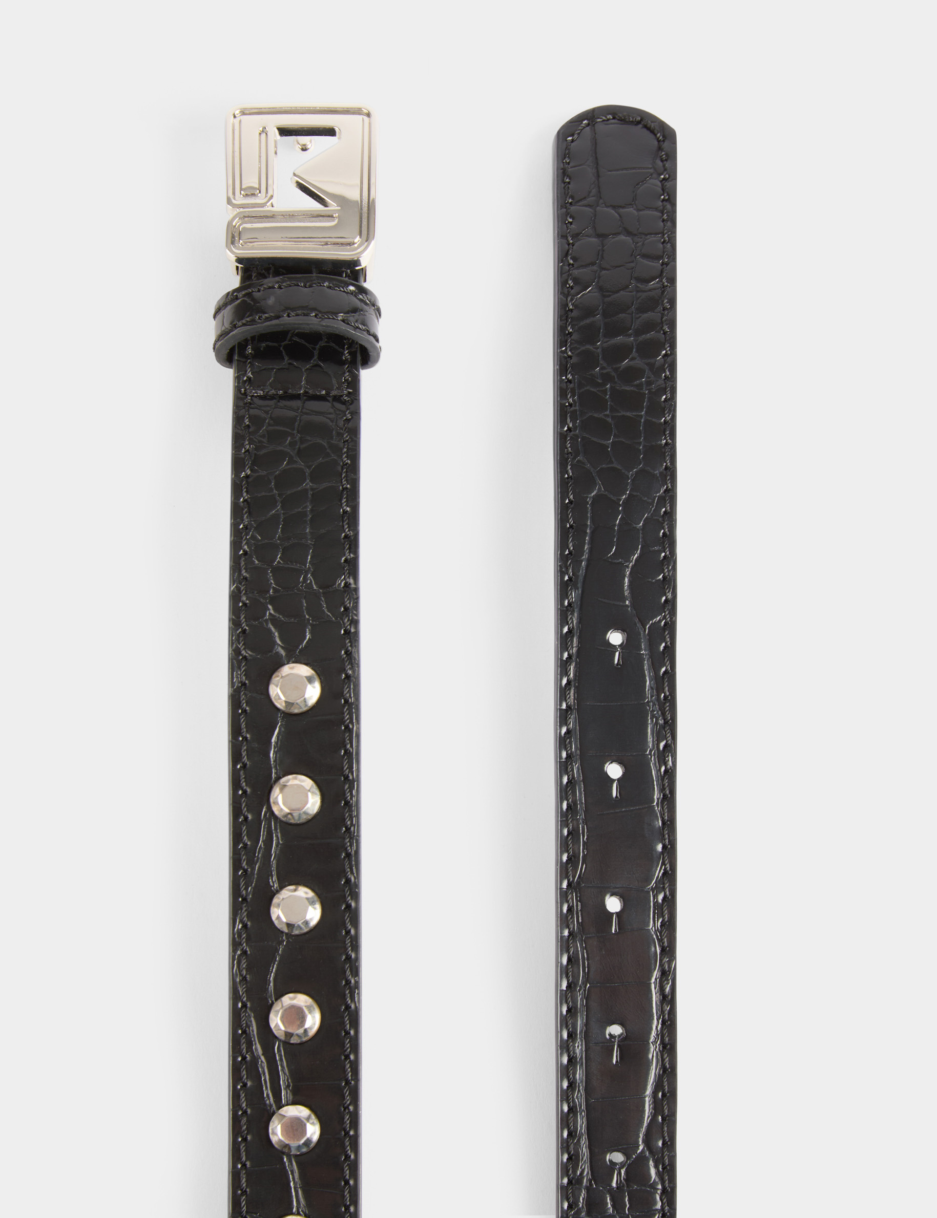 ceinture croco et clous noir femme Ceinture croco et clous noir femme