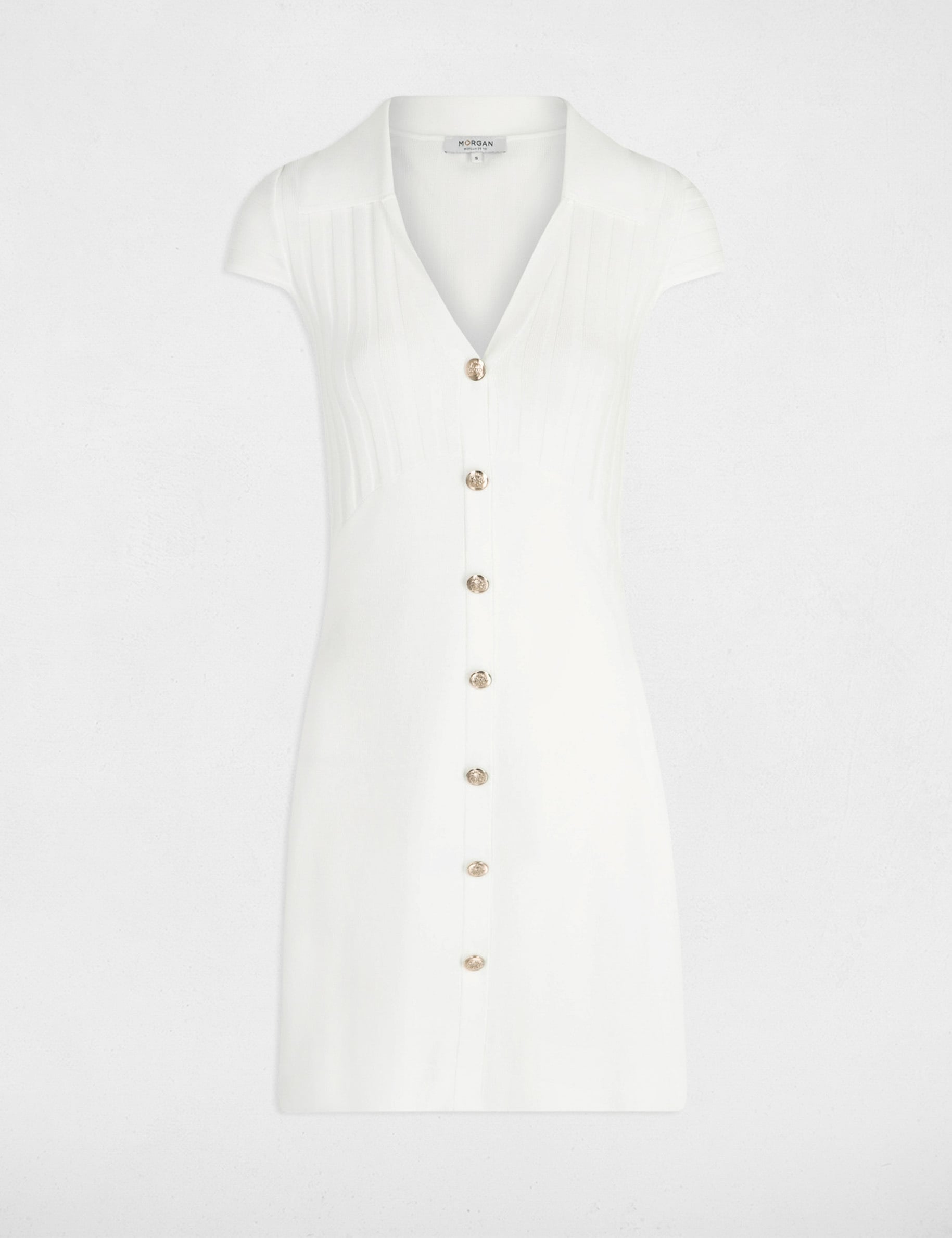 Robe tricot courte ajust&eacute;e ivoire femme