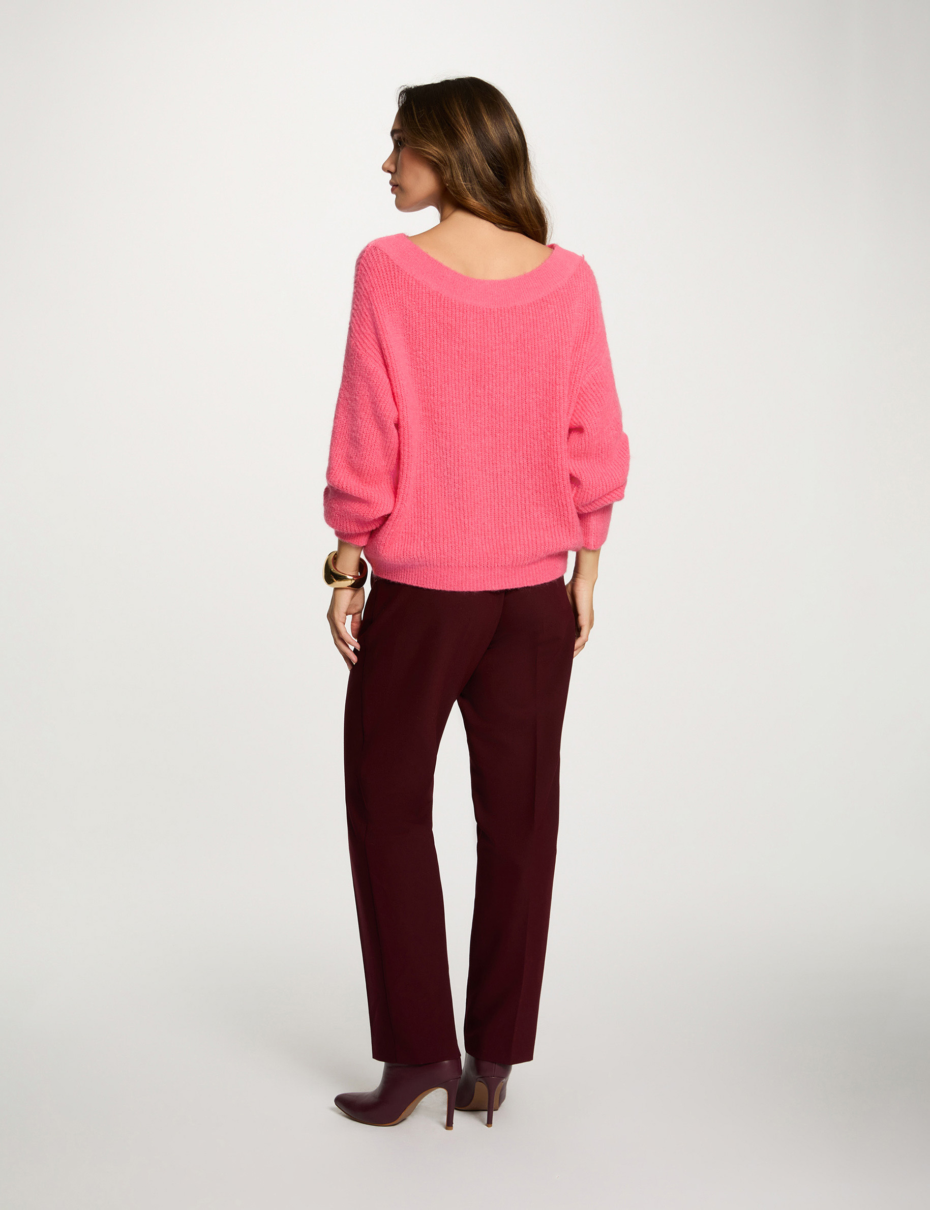 Pull col rond rose fushia femme