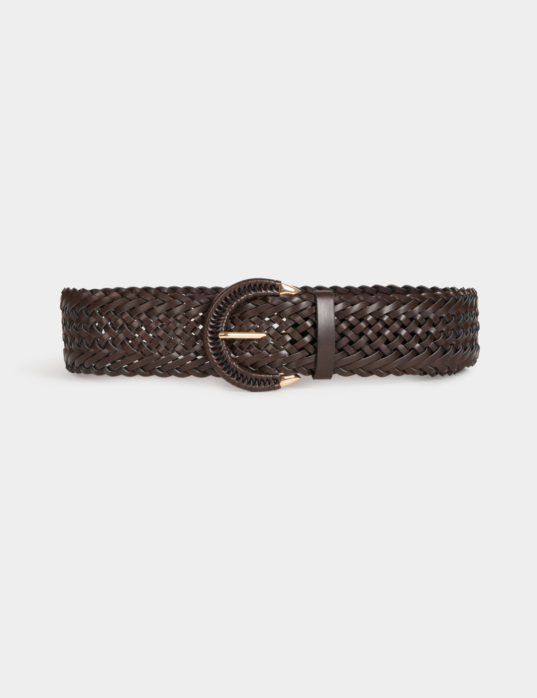 Ceinture large tress&eacute;e marron fonc&eacute; femme