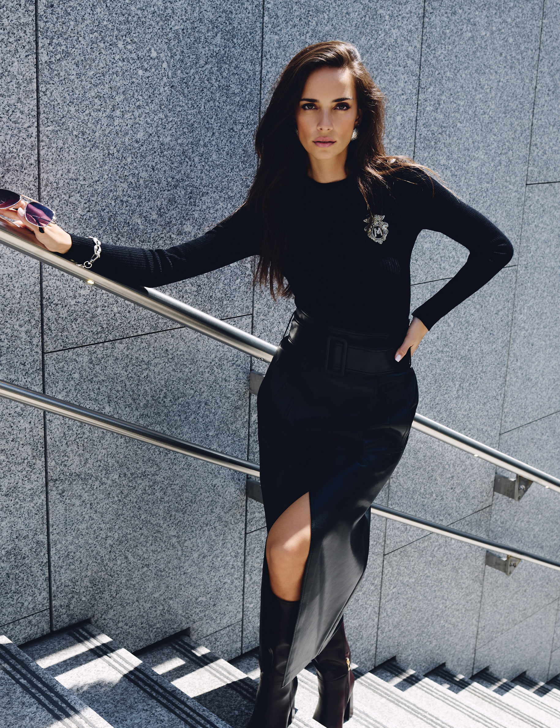 Jupe longue simili cuir noir femme Morgan