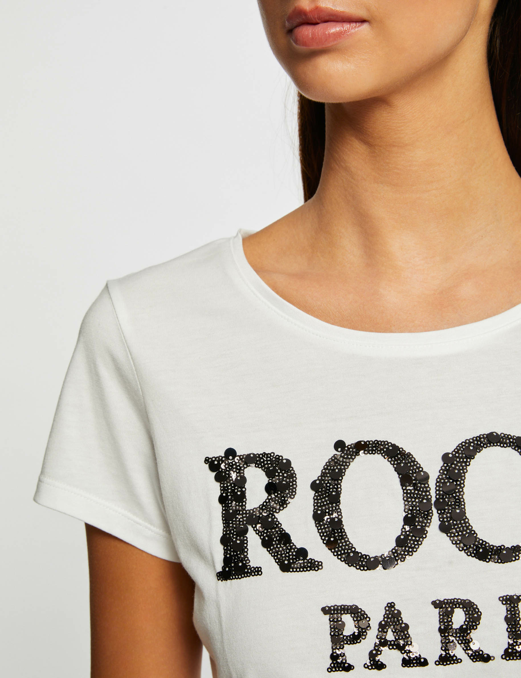 t shirt manches courtes a inscription noir femme T-shirt manches courtes à inscription noir femme