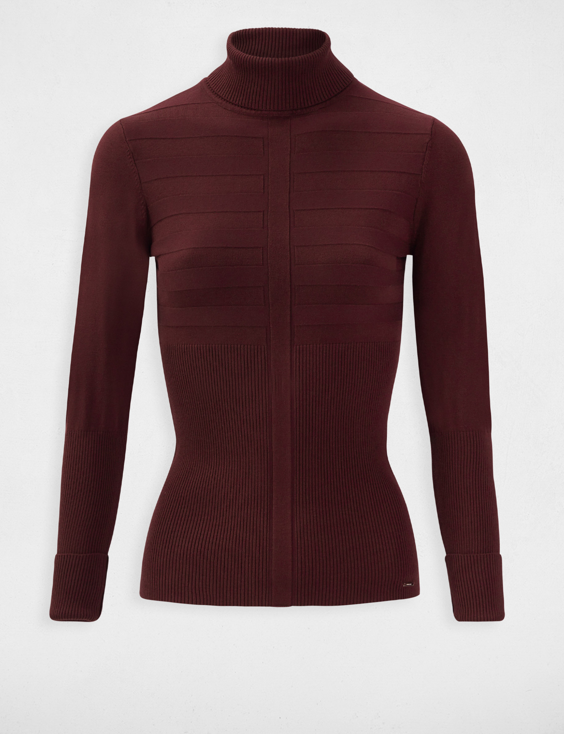 Pull col roul&eacute; ajust&eacute; violet fonce femme
