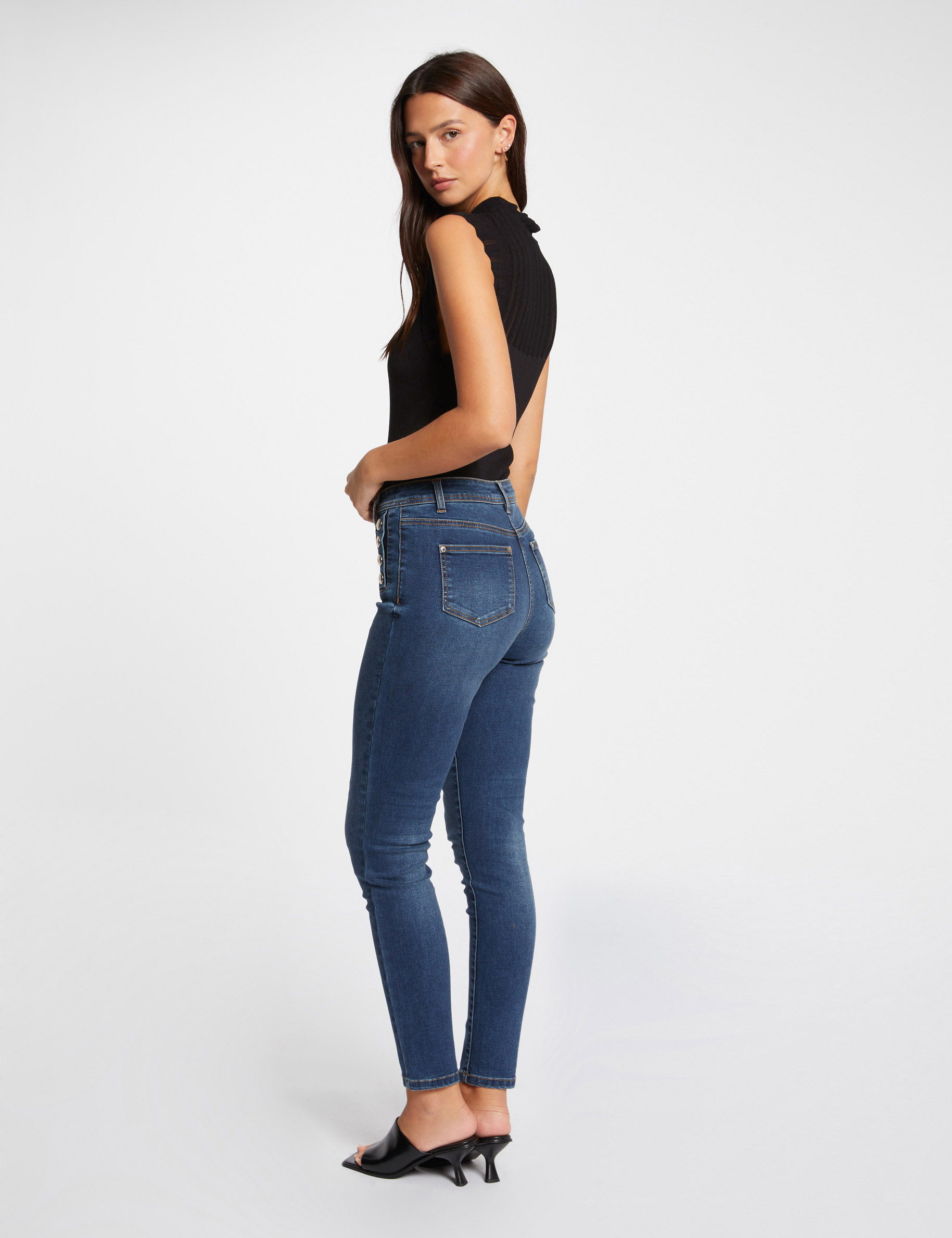 jeans slim avec boutons denim stone femme Jeans slim avec boutons denim stone femme