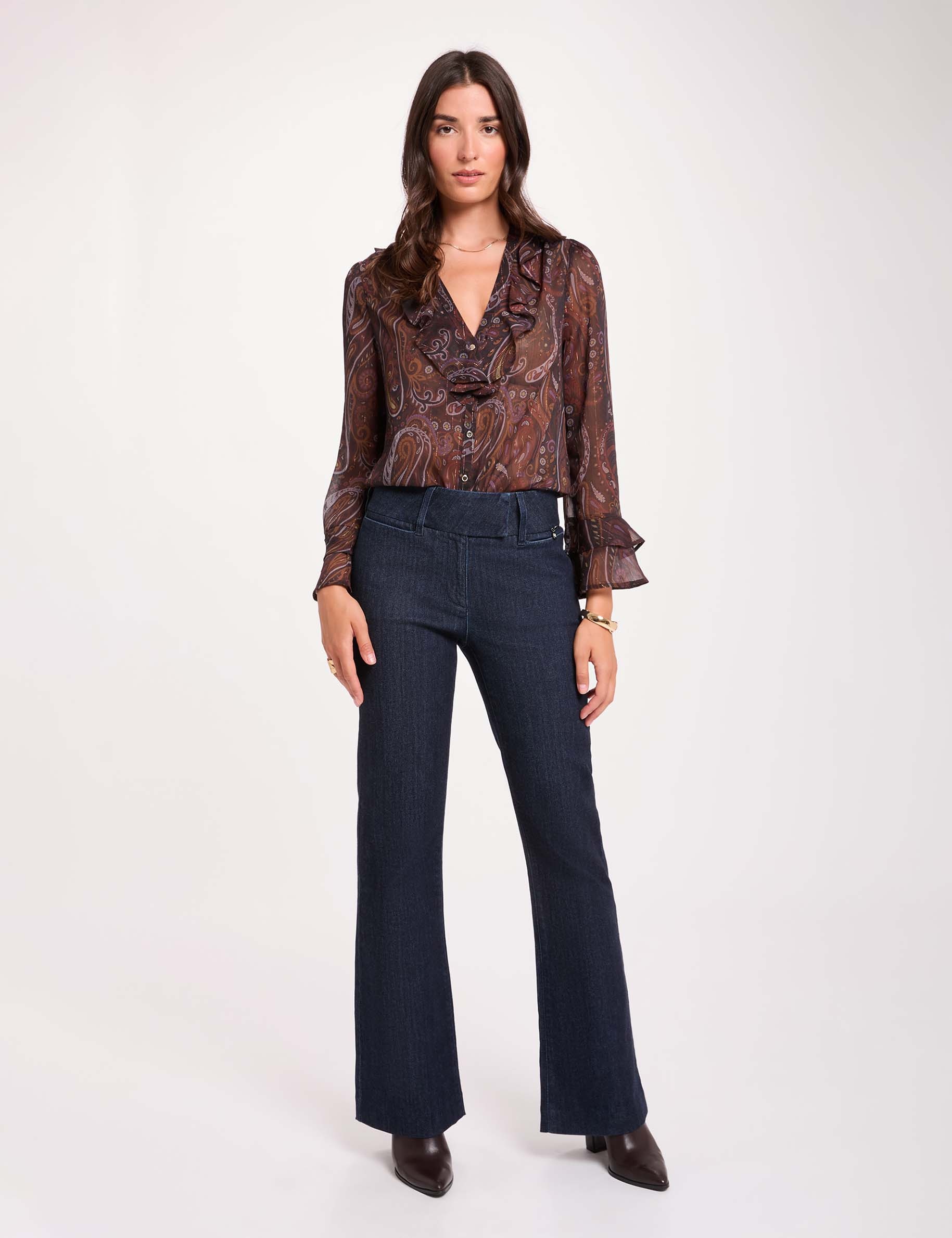 Jean bootcut ceinture bleu femme