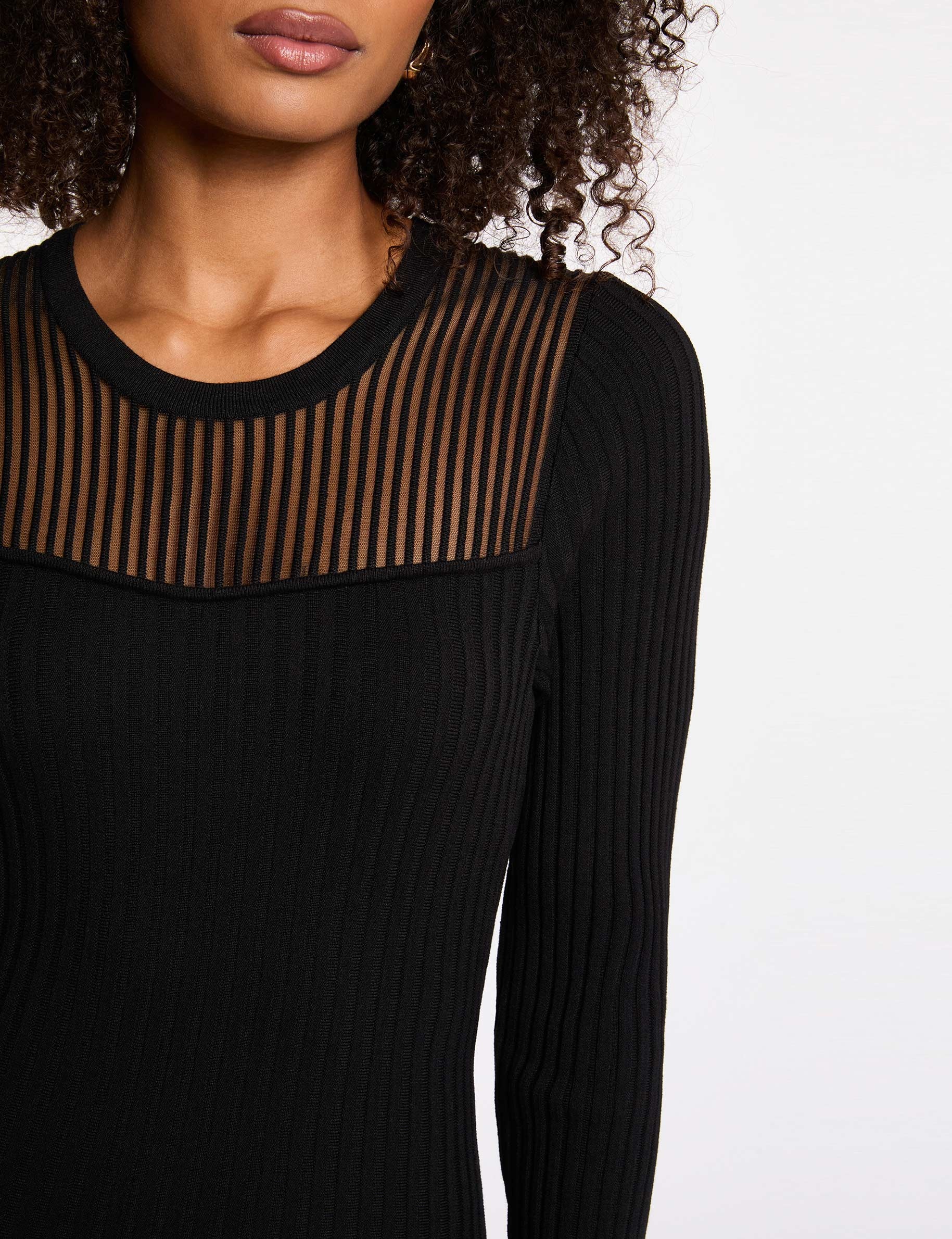 Robe tricot longue ajust&eacute;e noir femme