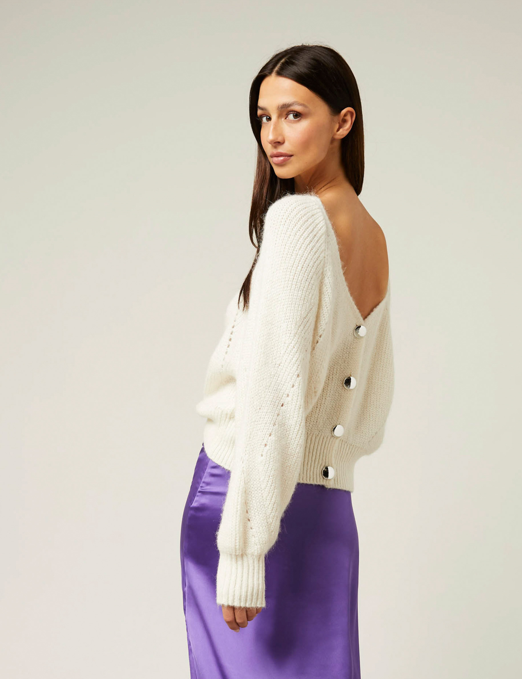 gilet manches longues boutonne ivoire femme Gilet manches longues boutonné ivoire femme