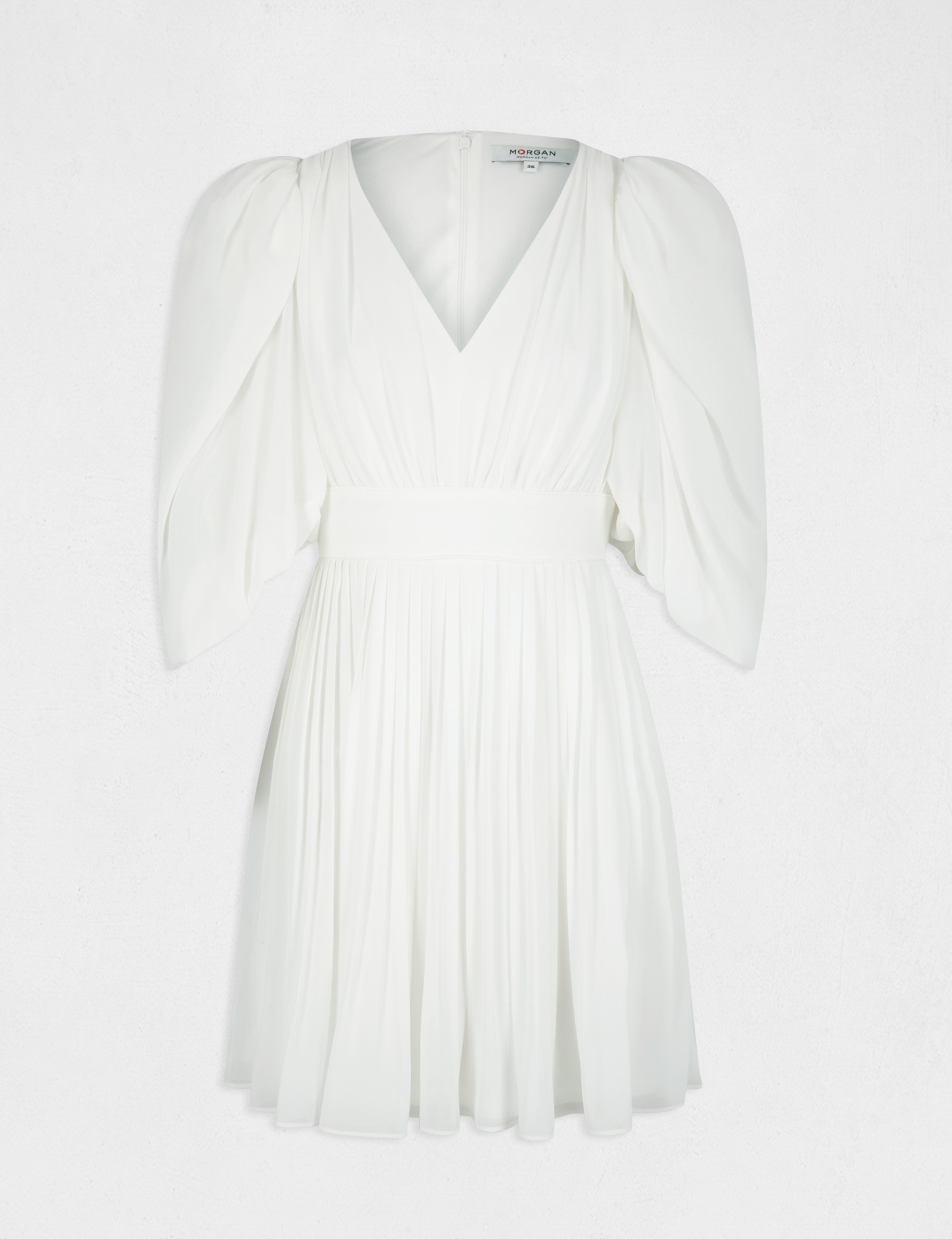 Robe évasée avec manches bouffantes ecru femme Robe évasée avec manches bouffantes ecru femme