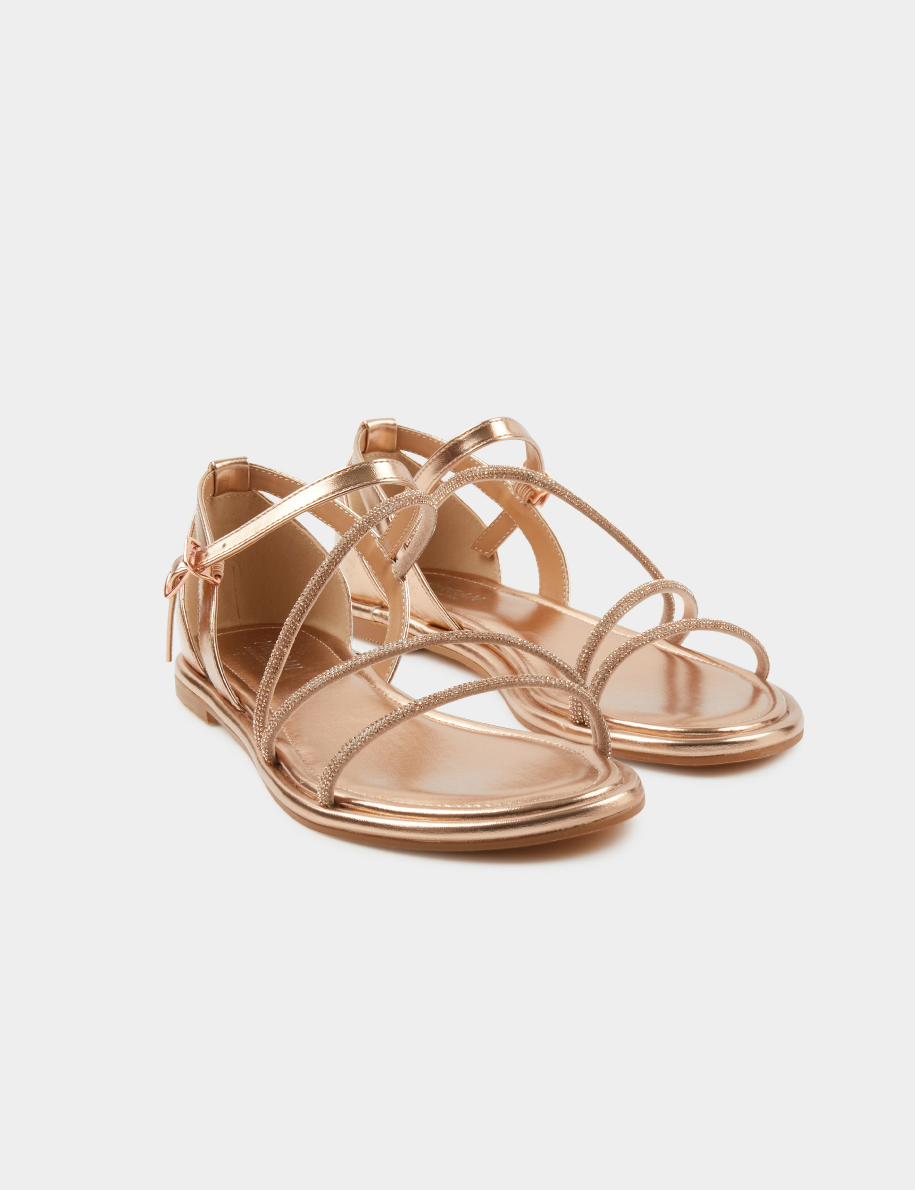 Sandales plates avec détails strass vieux rose femme Sandales plates avec détails strass vieux rose femme