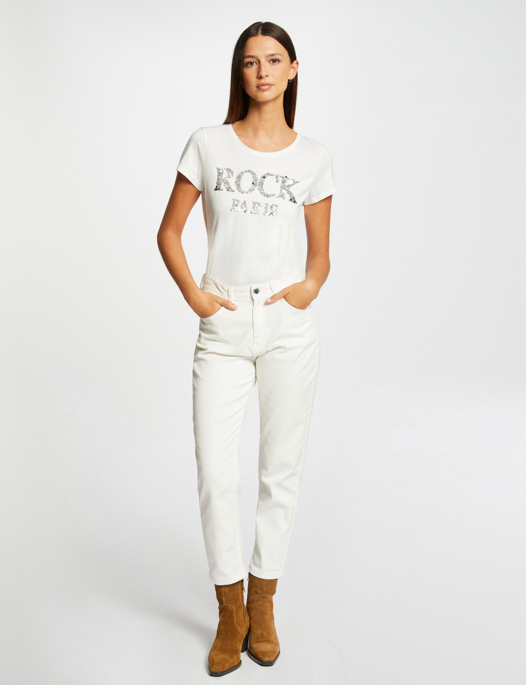 t shirt manches courtes a inscription argente femme T-shirt manches courtes à inscription argente femme
