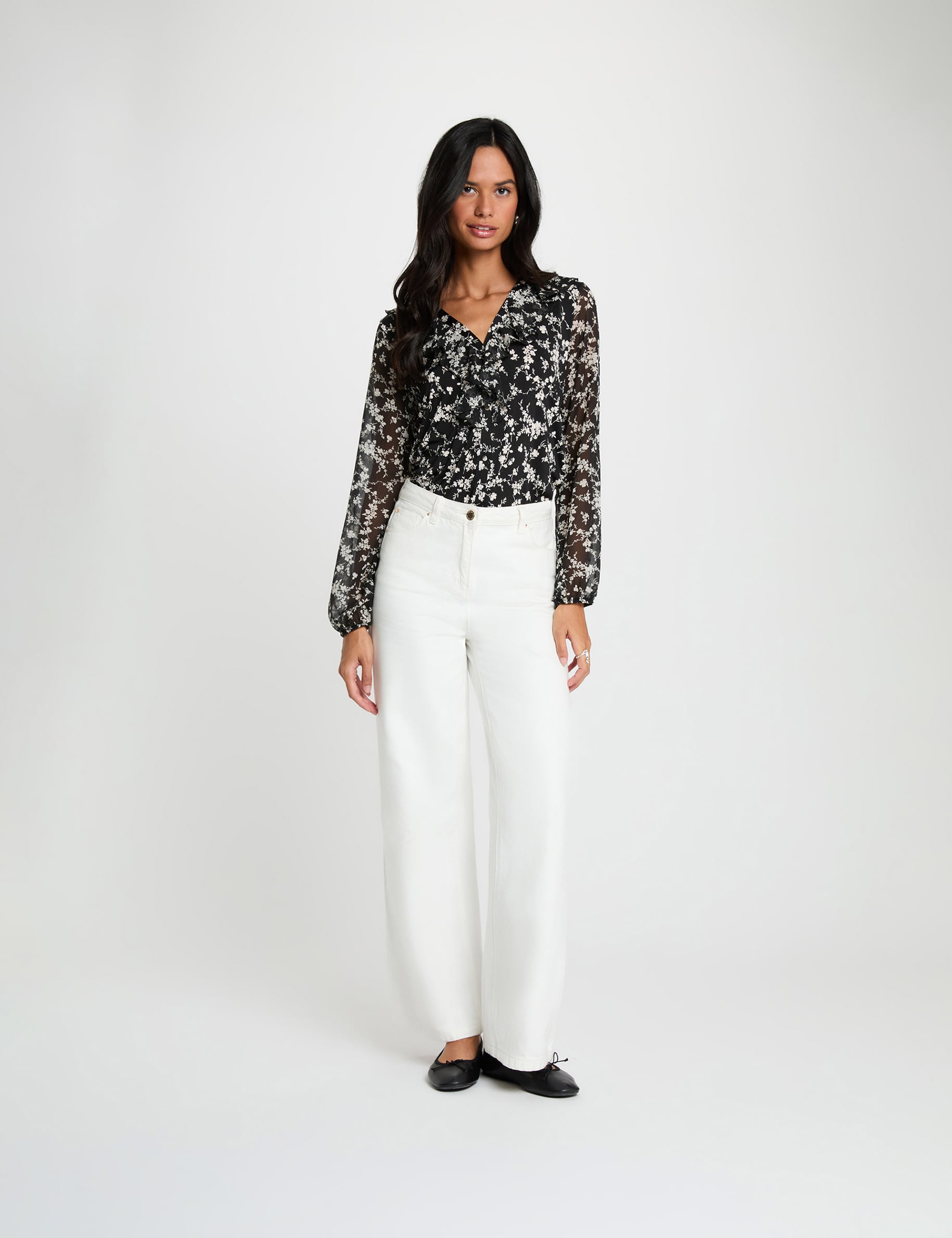Chemise col v transparente blanc femme