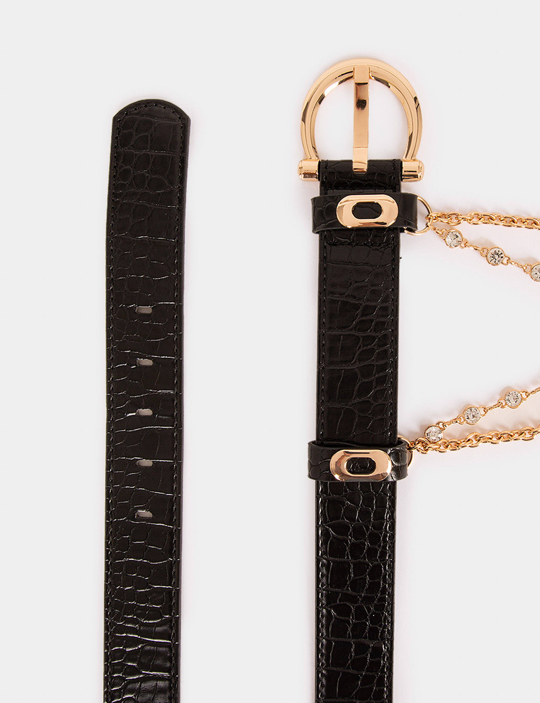 Ceinture aspect croco avec chaînes noir femme Ceinture aspect croco avec chaînes noir femme