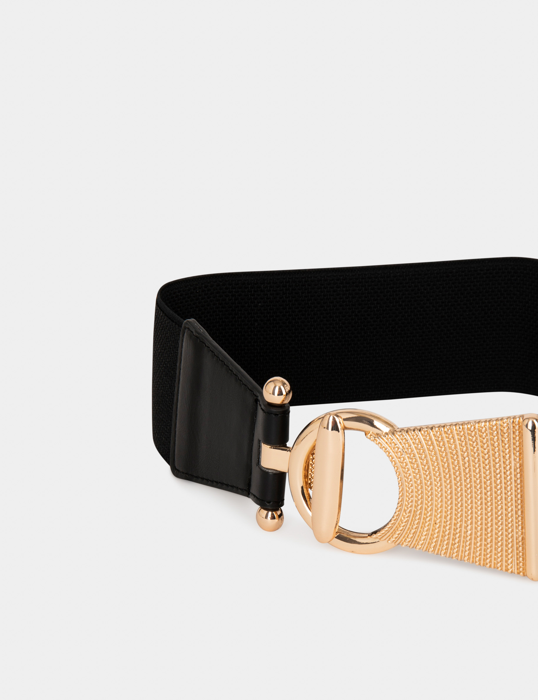 Ceinture élastiquée avec fermoir T noir femme Ceinture élastiquée avec fermoir T noir femme