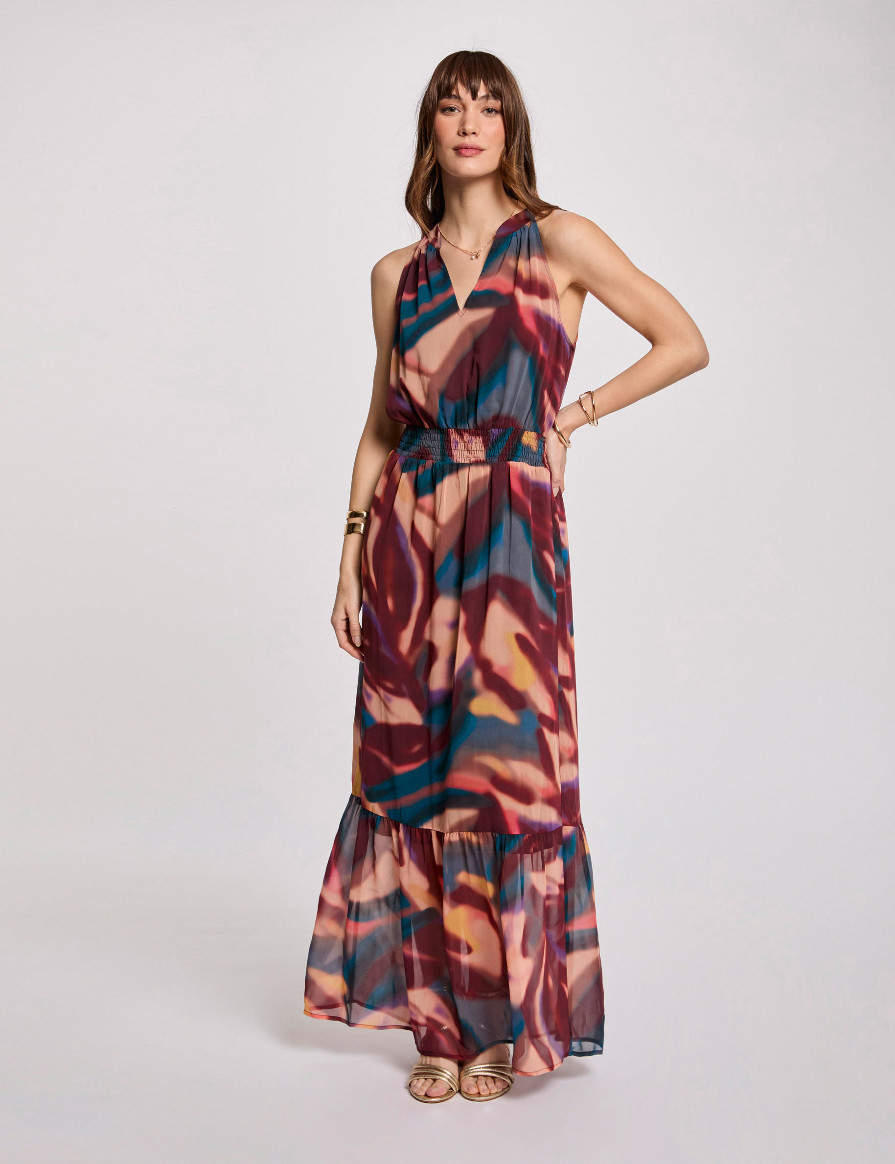 robe longue droite imprimee multicolore femme Robe longue droite imprimée multicolore femme