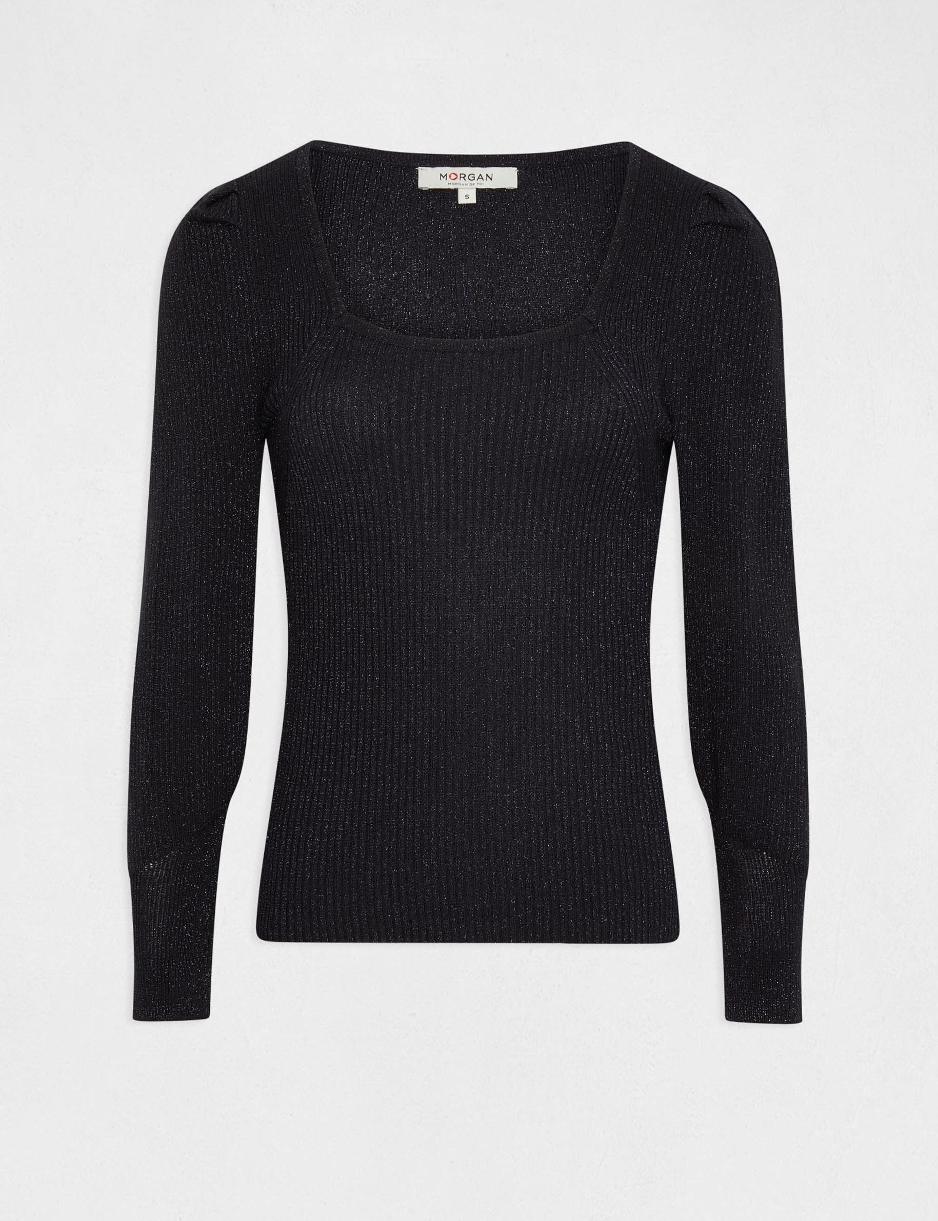 Pull manches longues encolure carrée marine femme