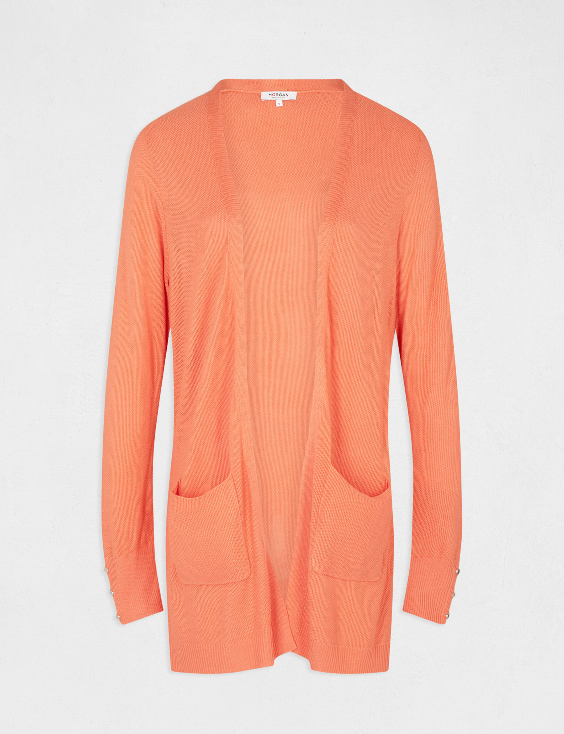 Gilet manches longues avec boutons orange femme Gilet manches longues avec boutons orange femme