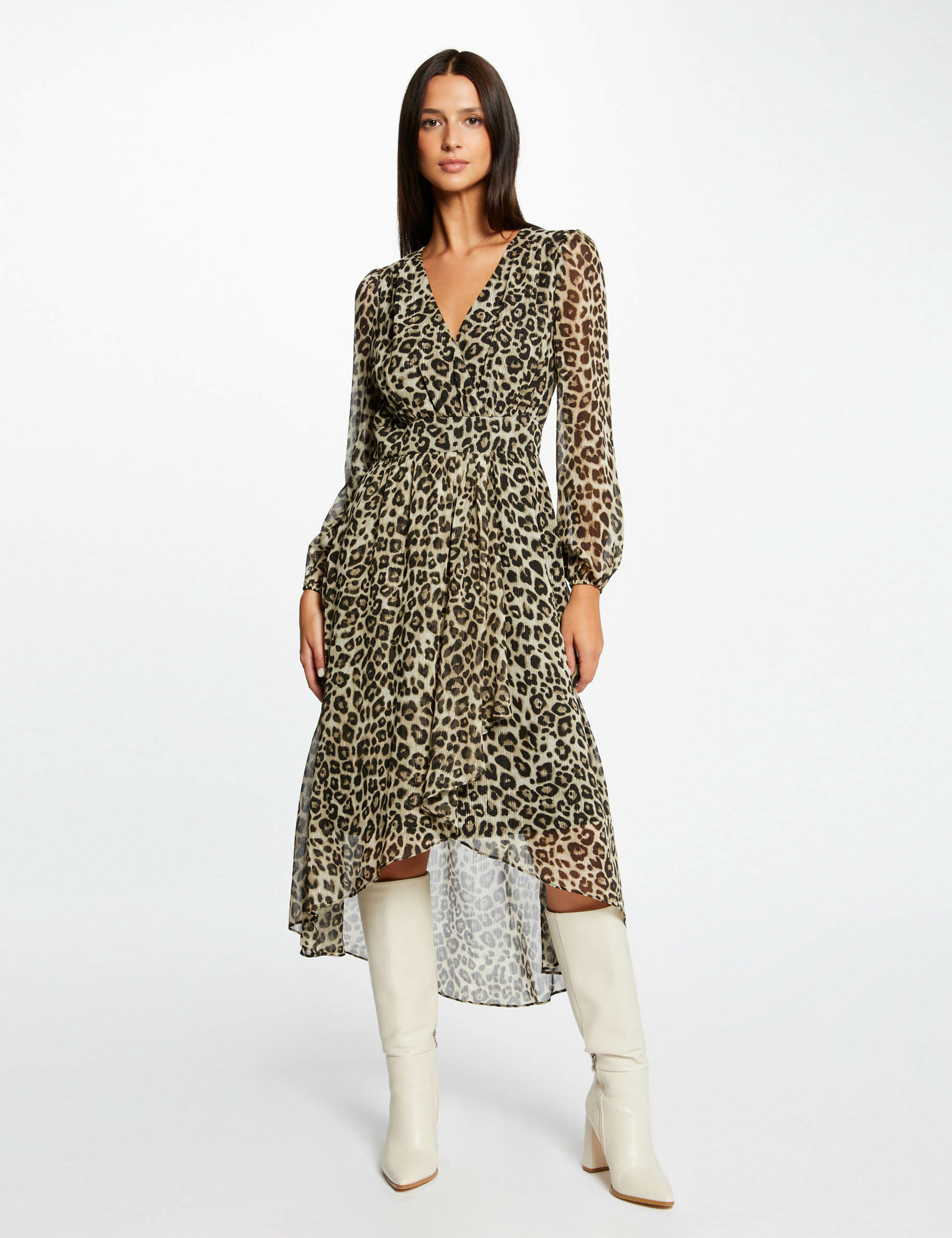 robe midi portefeuille imprime leopard multico femme Robe midi portefeuille imprimé léopard multico femme