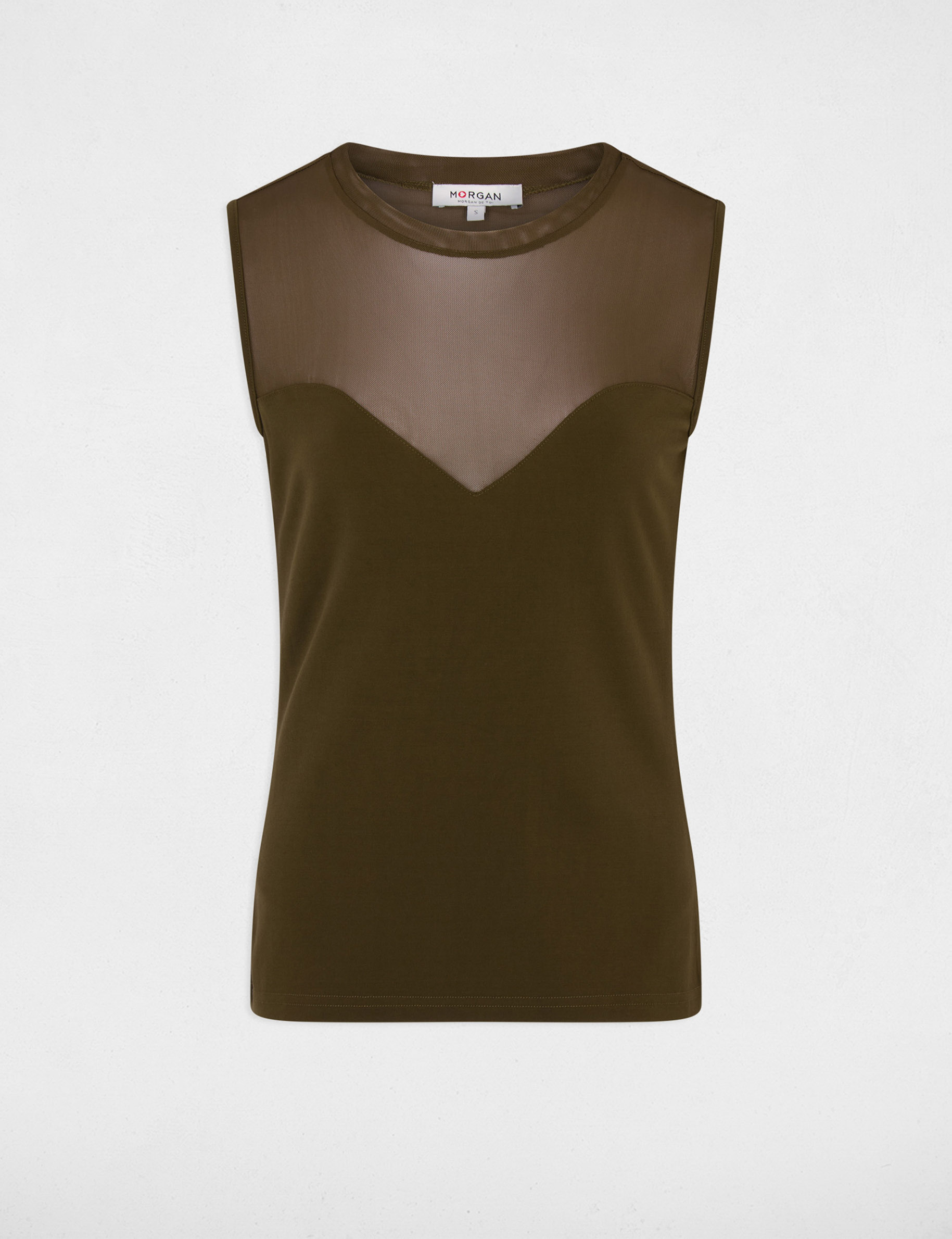 D&eacute;bardeur col rond vert kaki femme