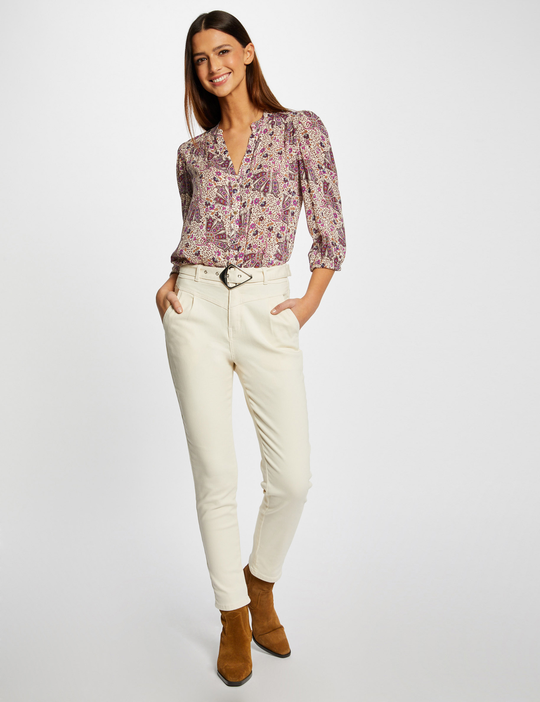 Chemise manches 3/4 imprimé végétal multico femme Chemise manches 3/4 imprimé végétal multico femme