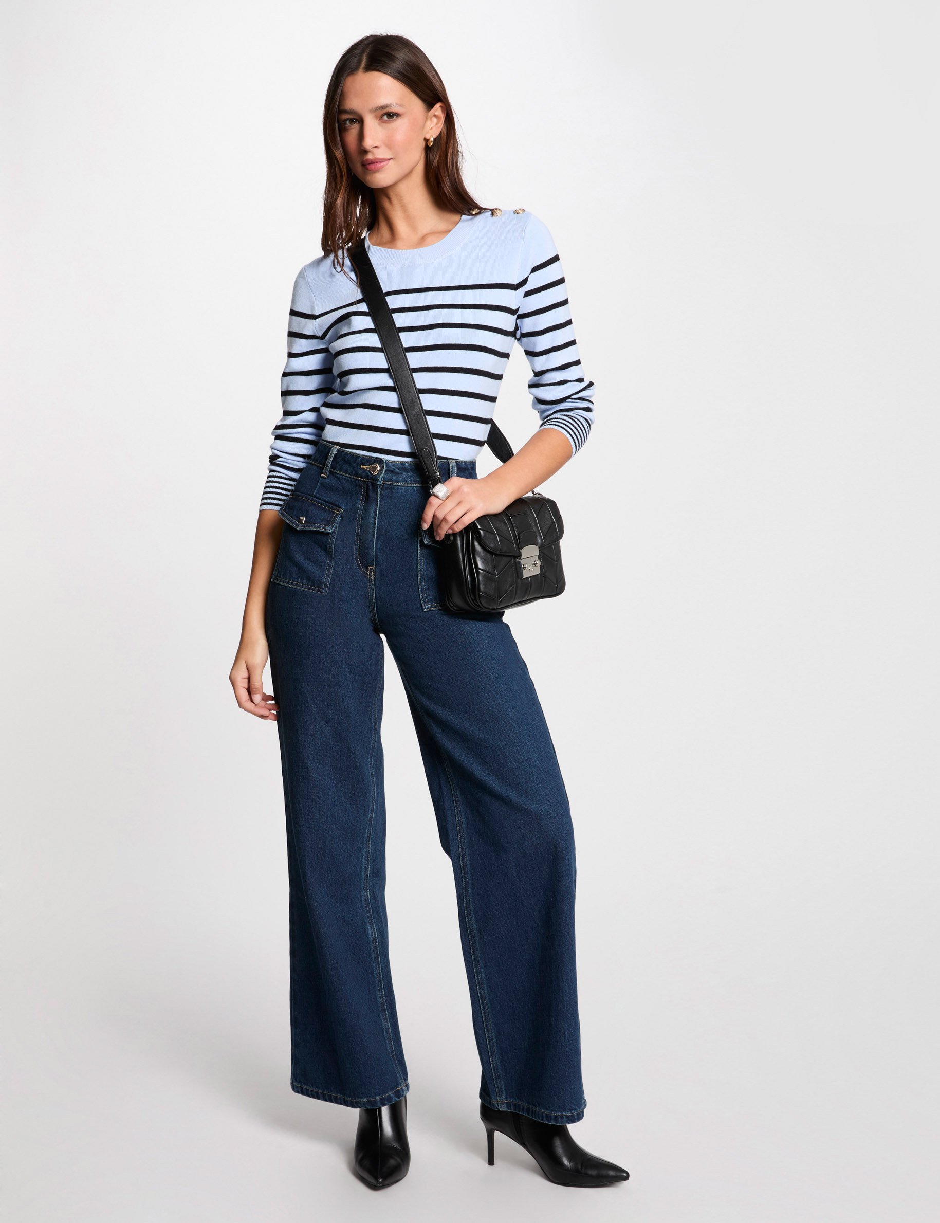 pull manches longues a rayures bleu ciel femme Pull manches longues à rayures bleu ciel femme