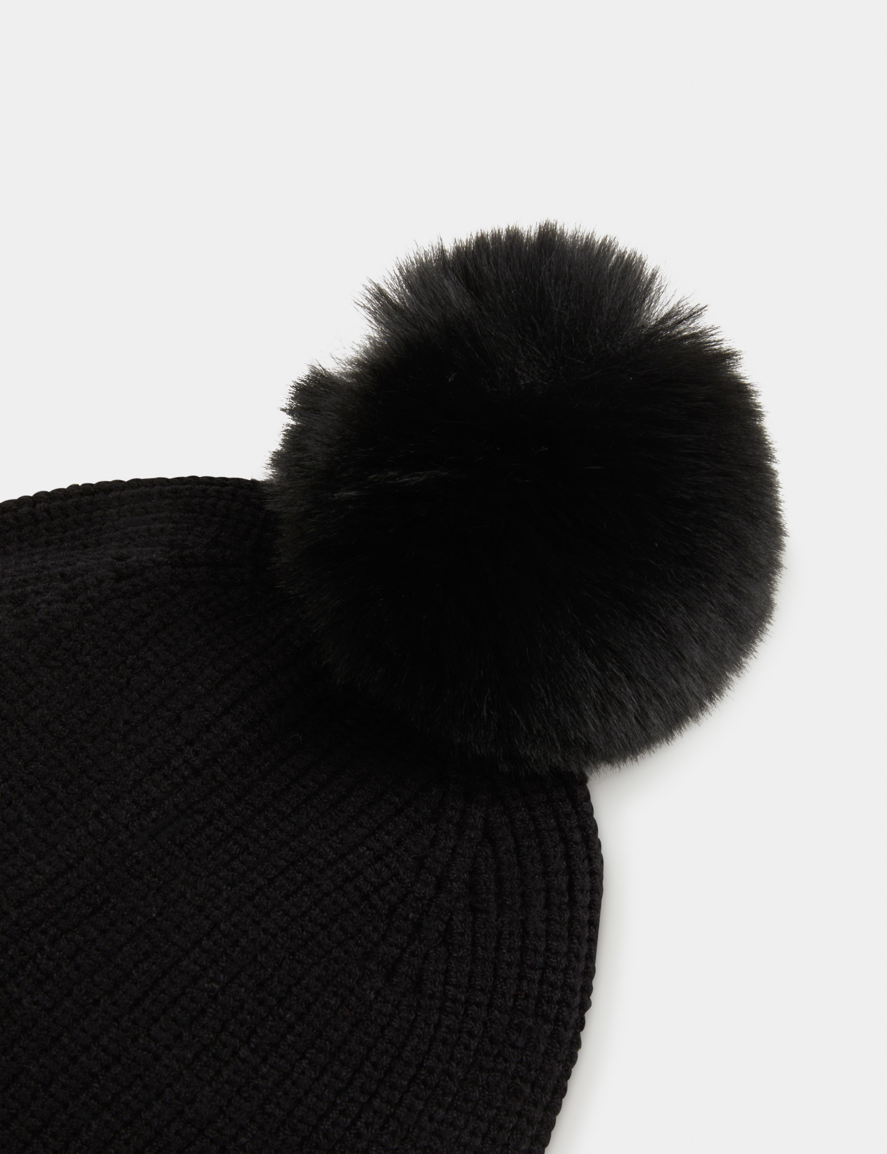 Bonnet avec strass et pompon noir femme