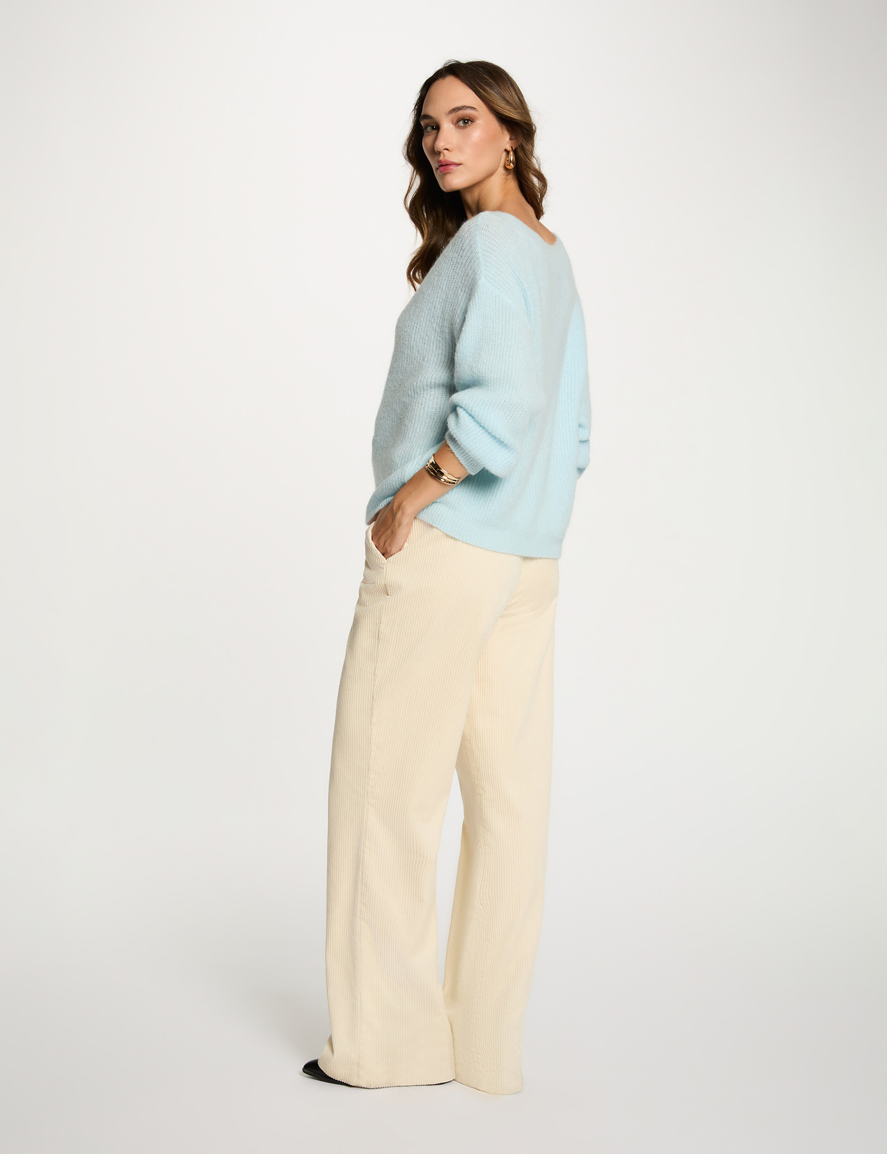 Pull col rond bleu ciel femme