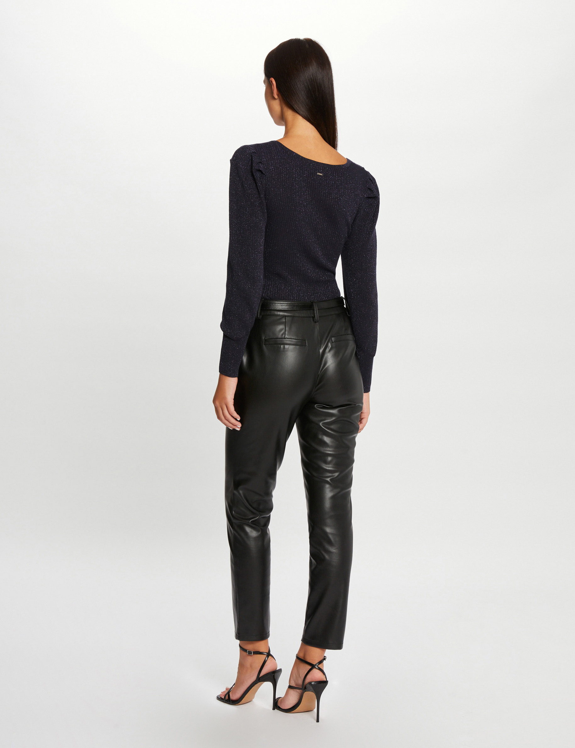 Pull manches longues encolure carrée marine femme