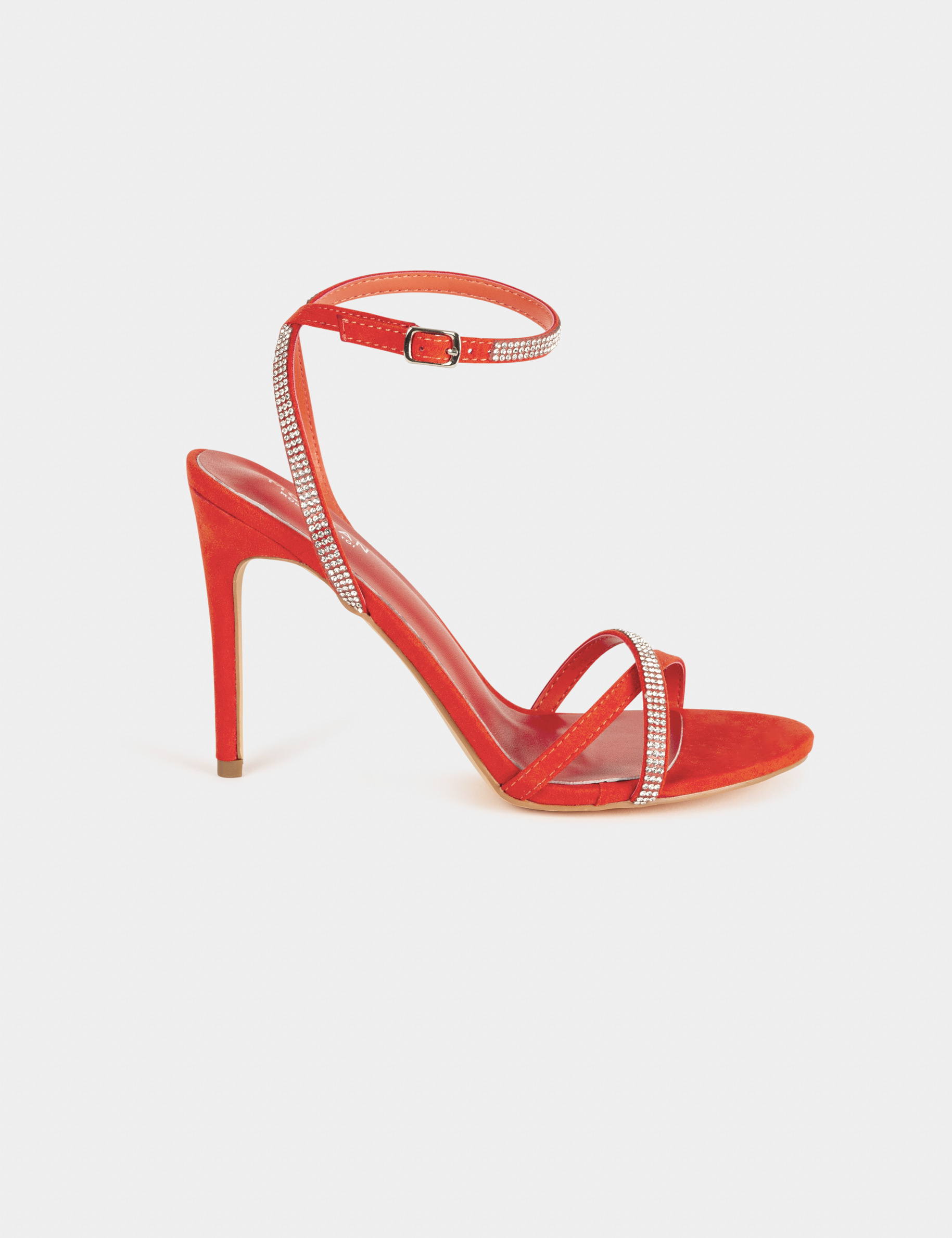 sandales a talons avec details strass orange femme Sandales à talons avec détails strass orange femme