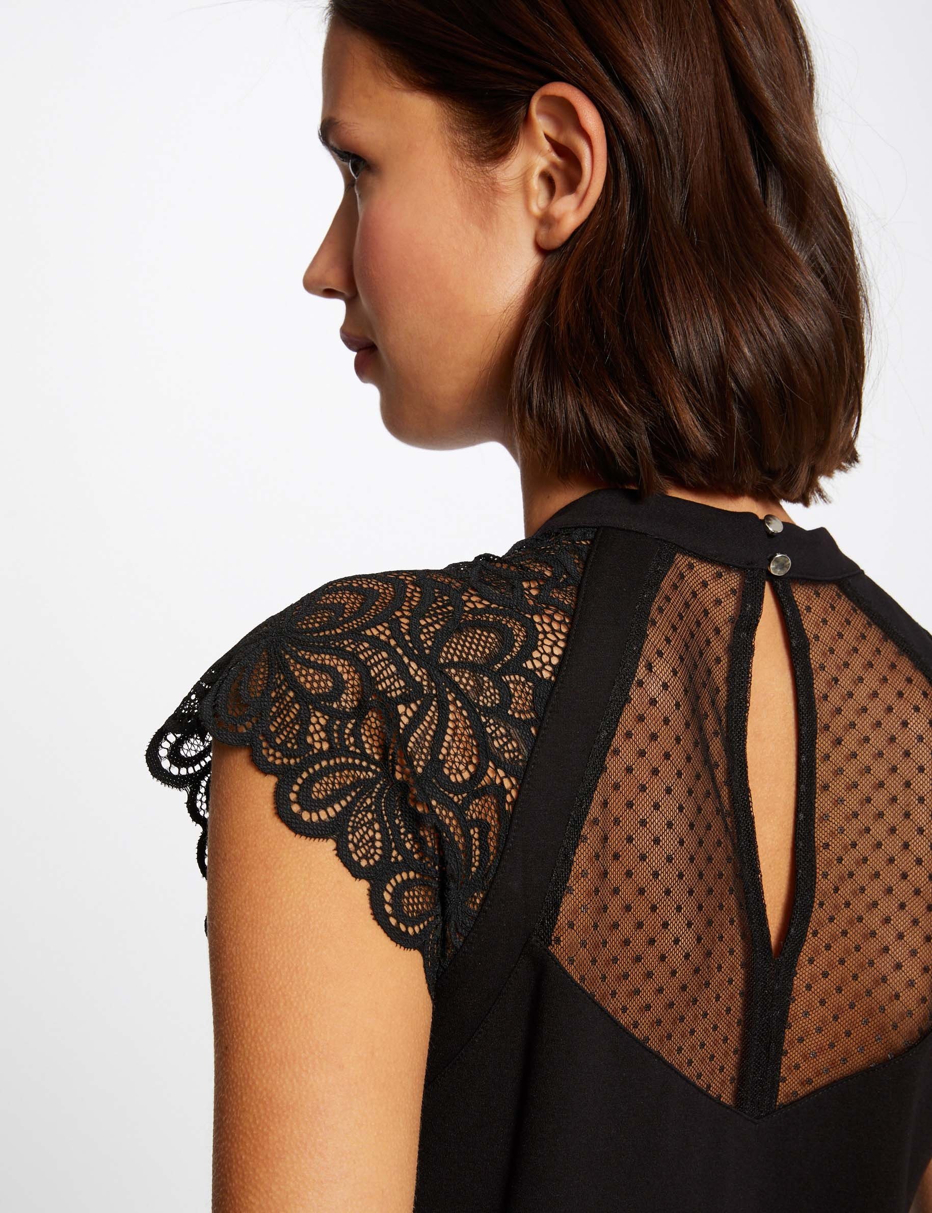 t shirt manches courtes a dentelle noir femme T-shirt manches courtes à dentelle noir femme