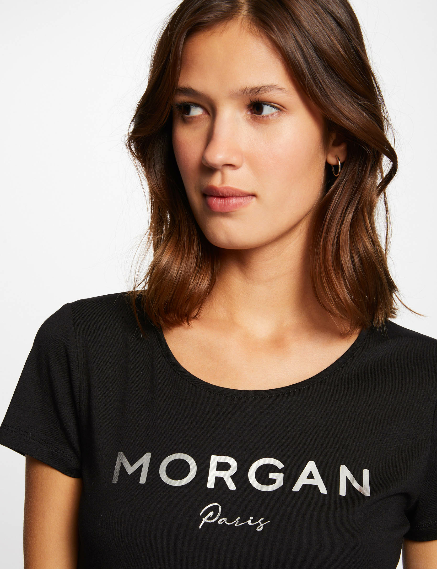 T-shirt manches courtes à inscription noir femme T-shirt manches courtes à inscription noir femme