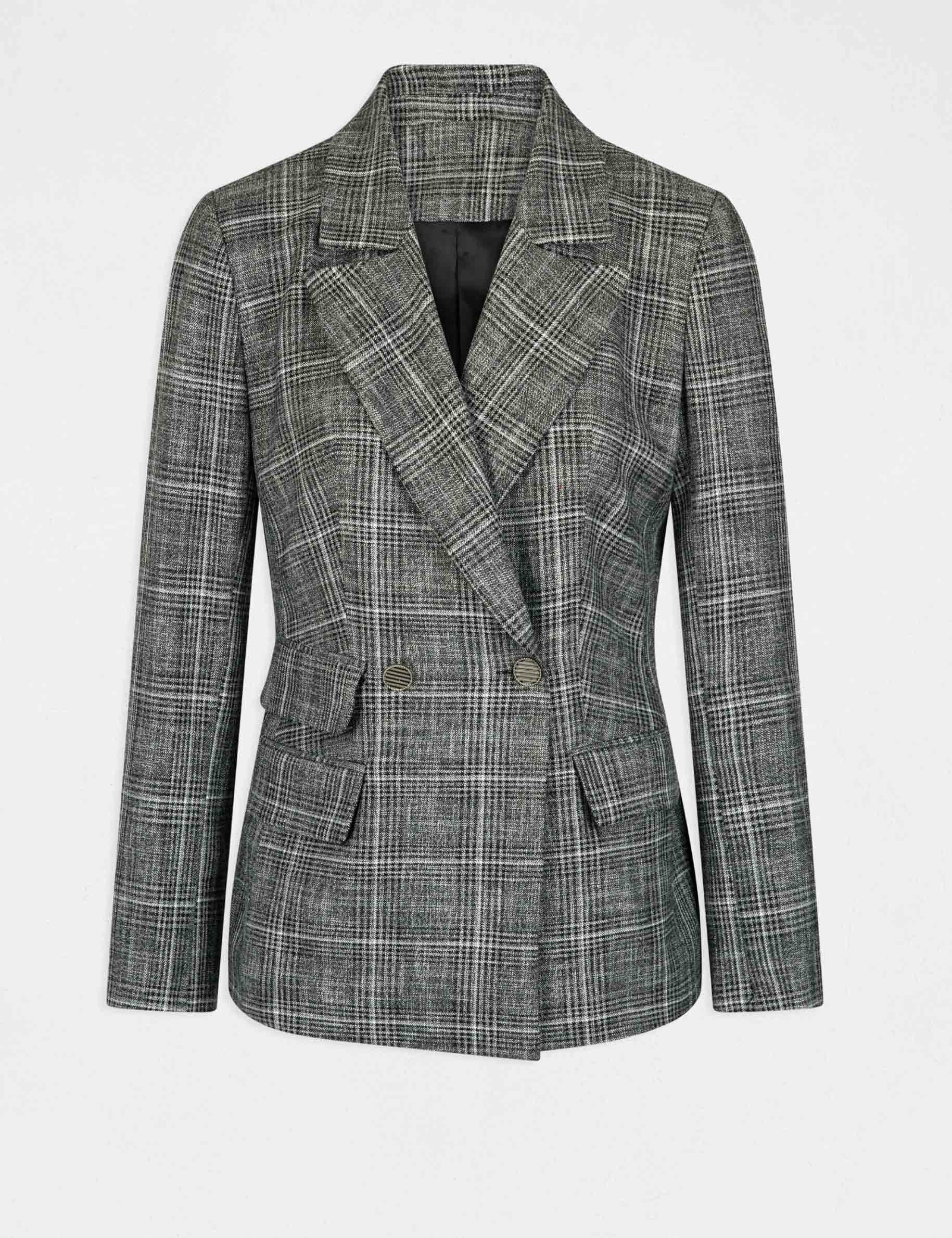 Veste tailleur city droite à carreaux gris moyen femme Veste tailleur city droite à carreaux gris moyen femme