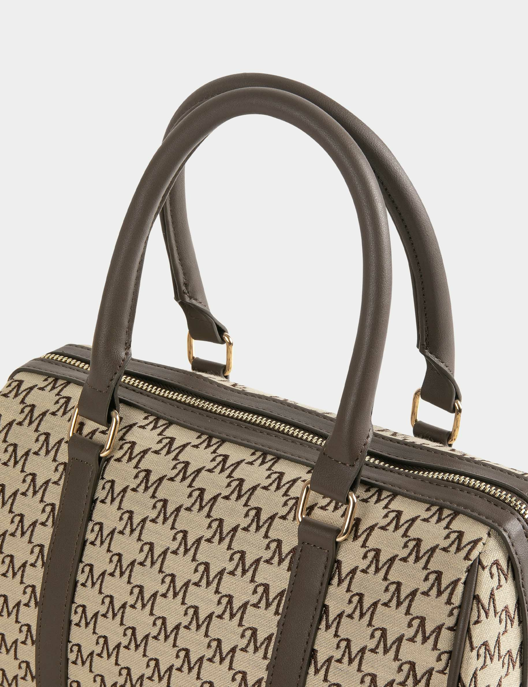 Sac bowling imprimé monogramme beige femme Sac bowling imprimé monogramme beige femme
