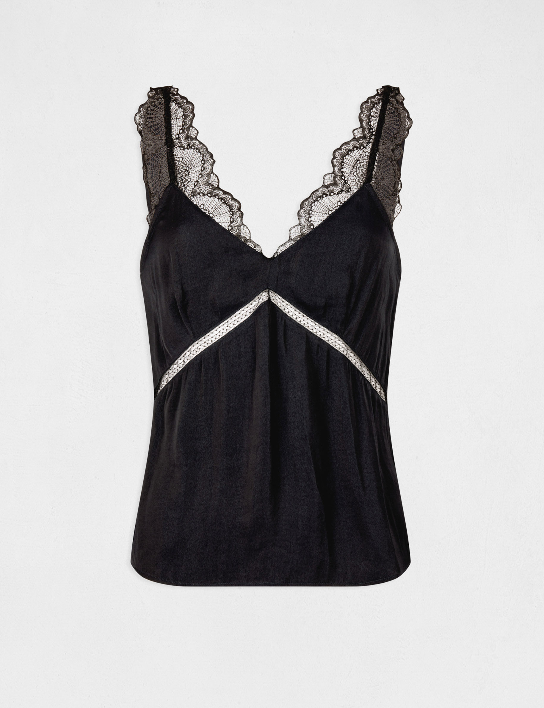blouse bretelles larges a dentelle marine femme Blouse bretelles larges à dentelle marine femme