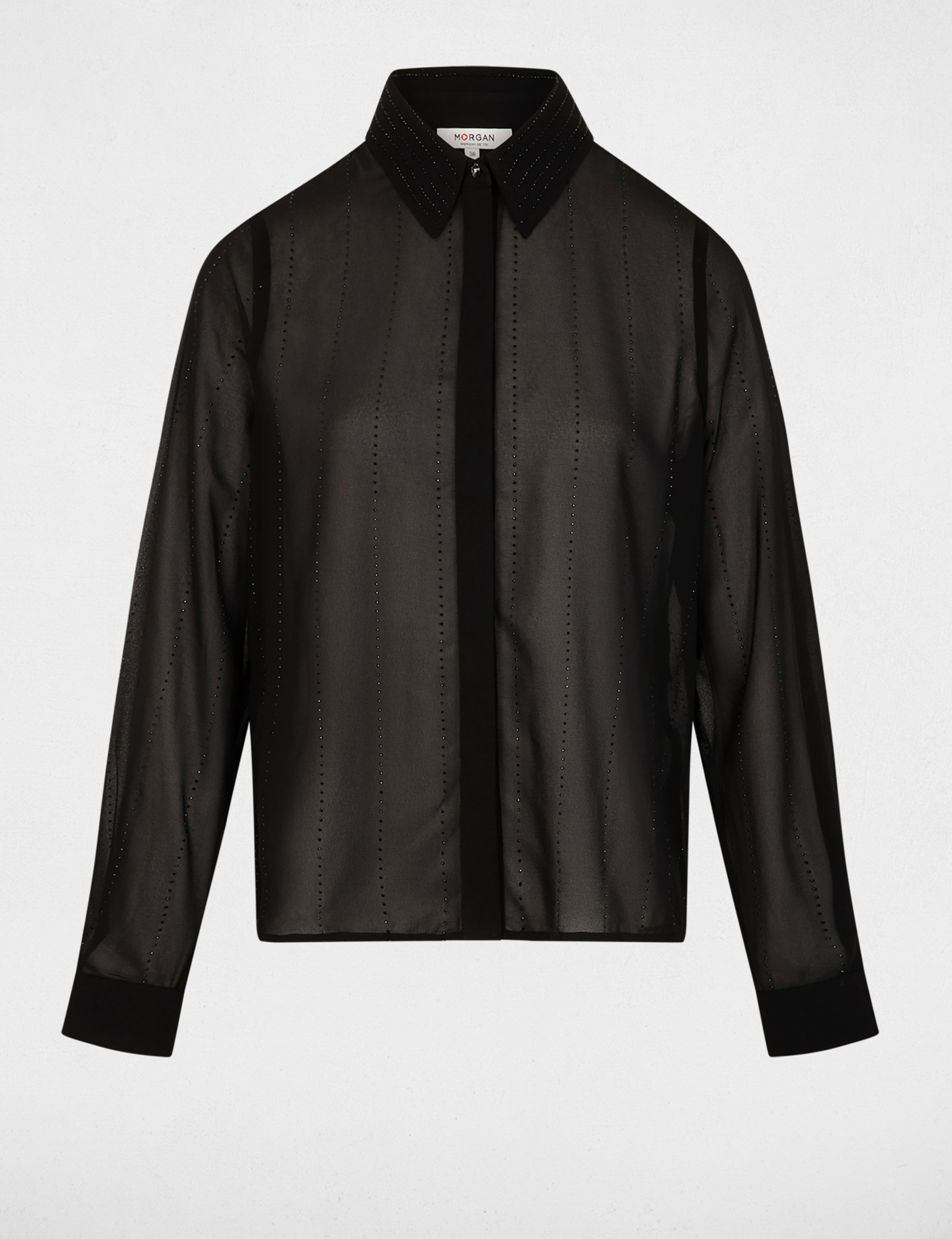 Chemise droite strass noir femme