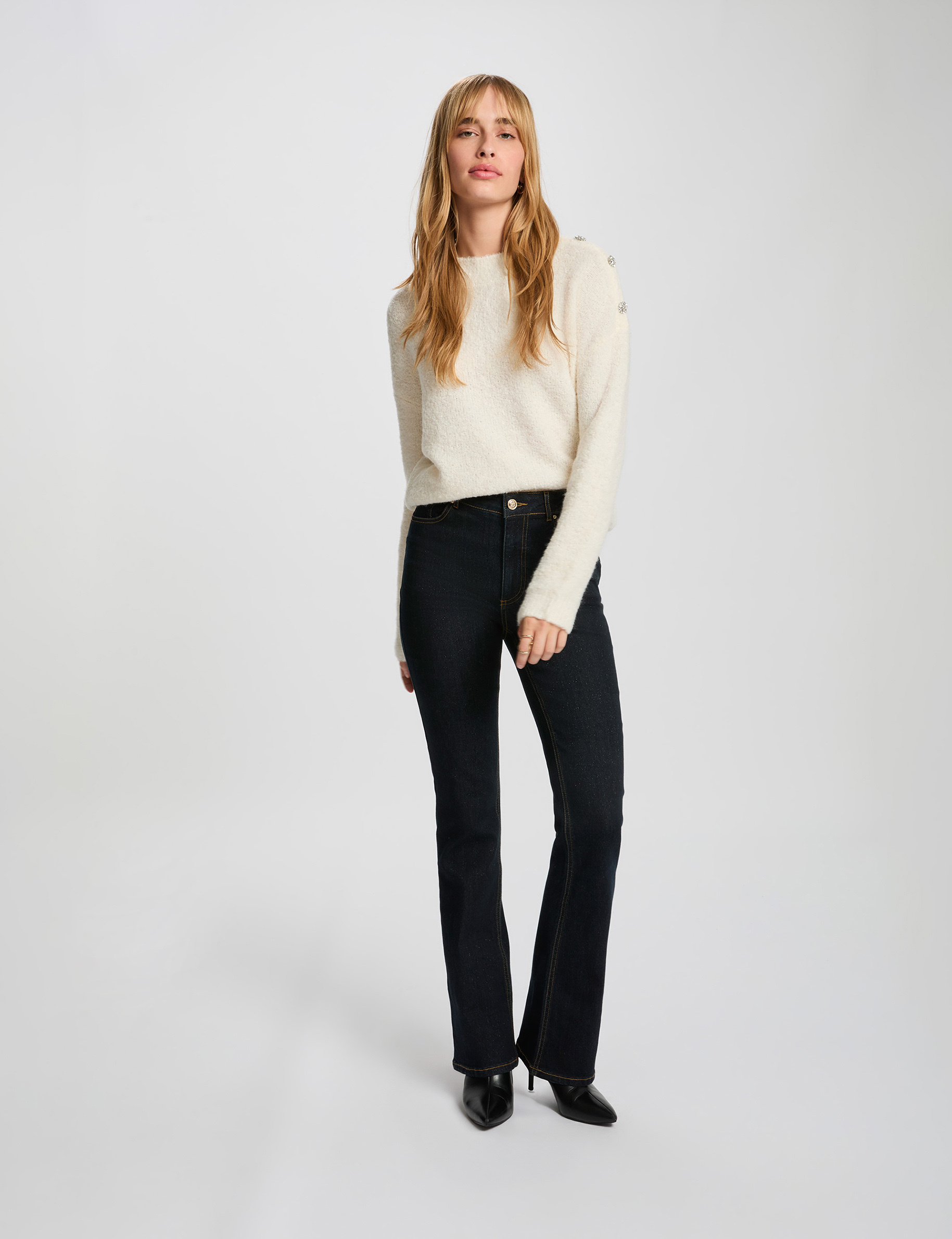 Jean bootcut taille haute denim brut femme