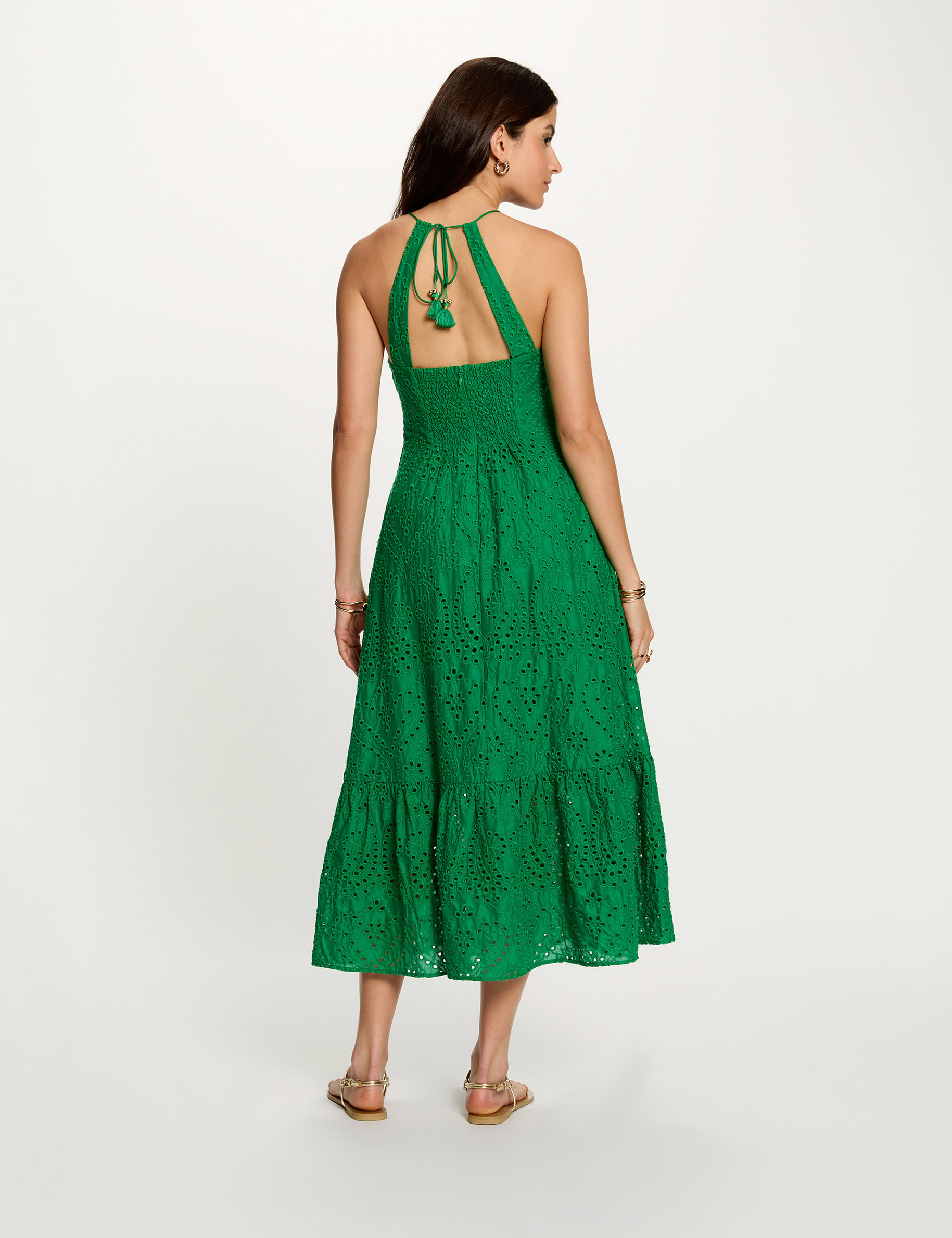 Robe longue broderie anglaise vert prairie femme