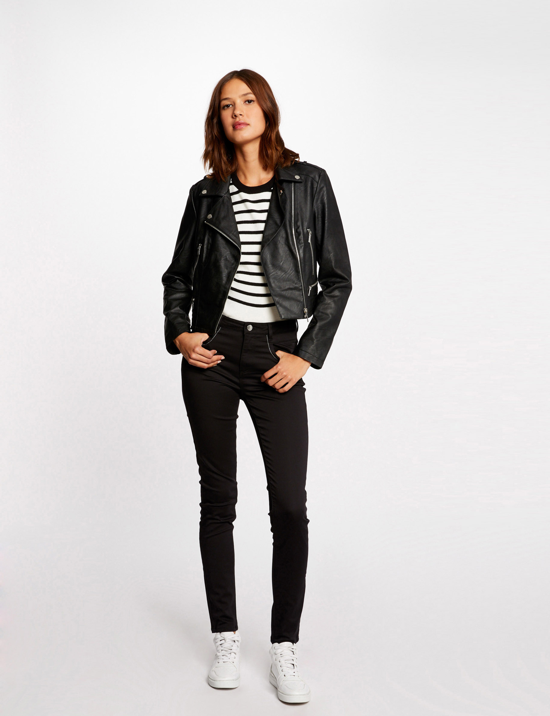 Pantalon slim effet stretch noir femme Pantalon slim effet stretch noir femme