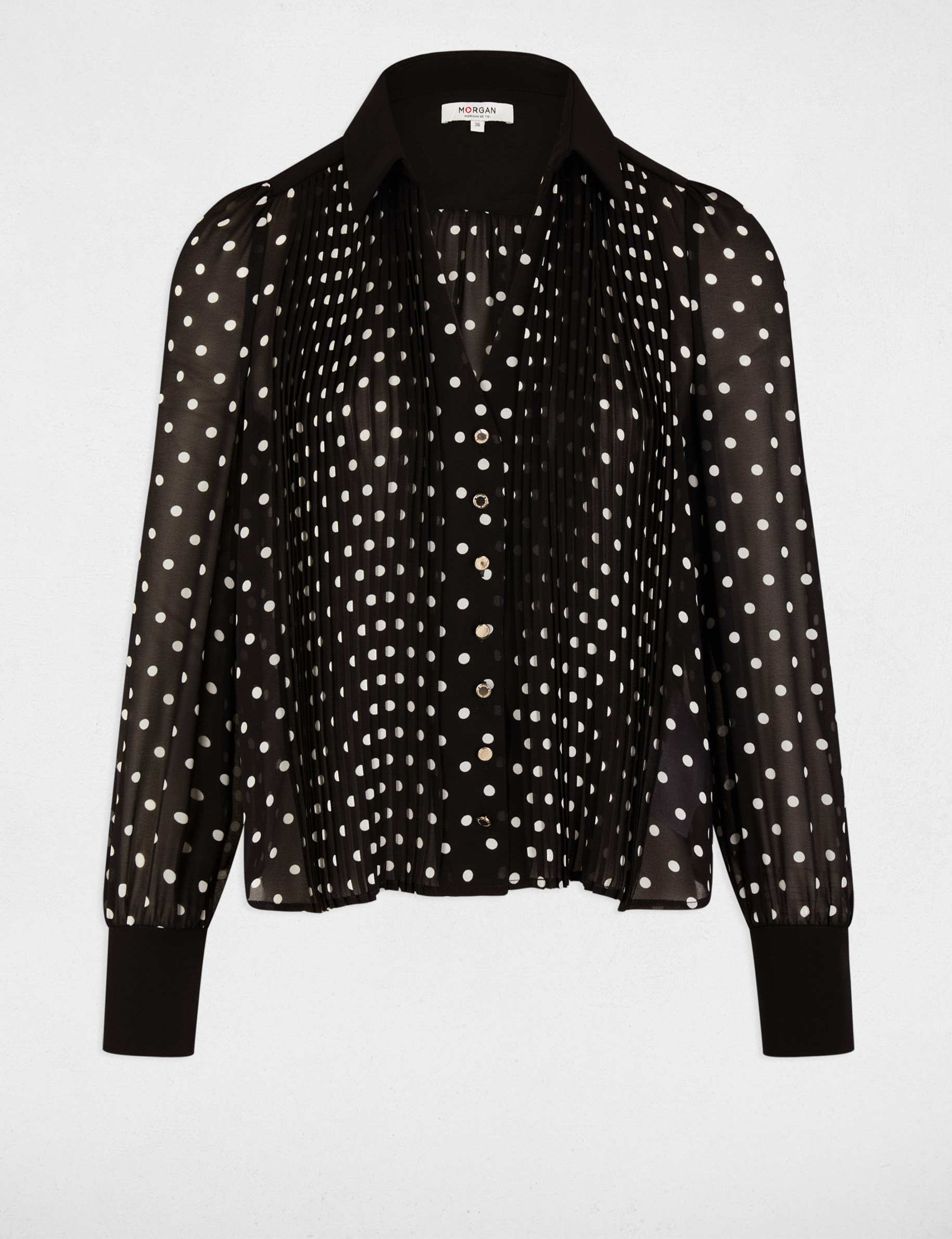 chemise manches longues a pois noir femme Chemise manches longues à pois noir femme