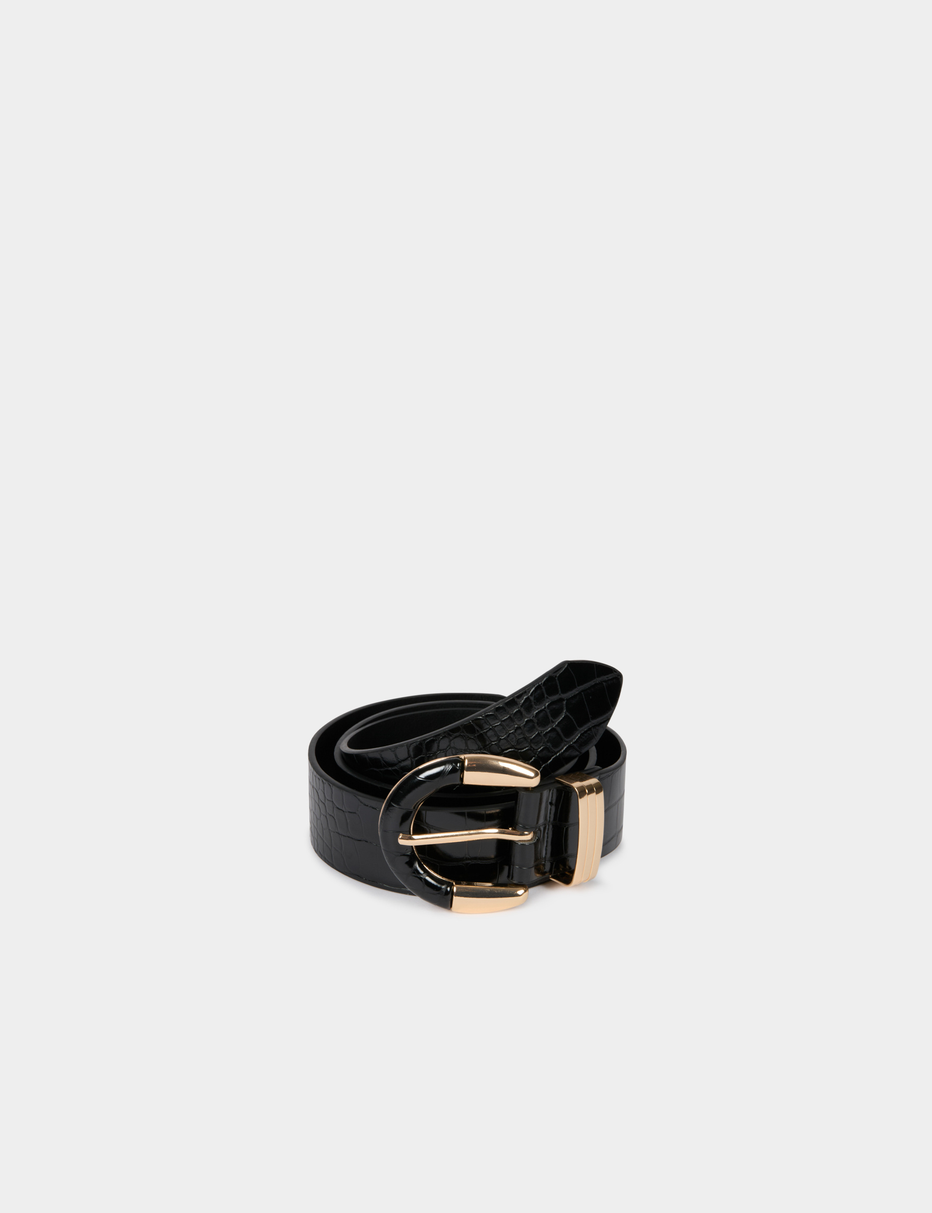 Ceinture fine aspect croco noir femme