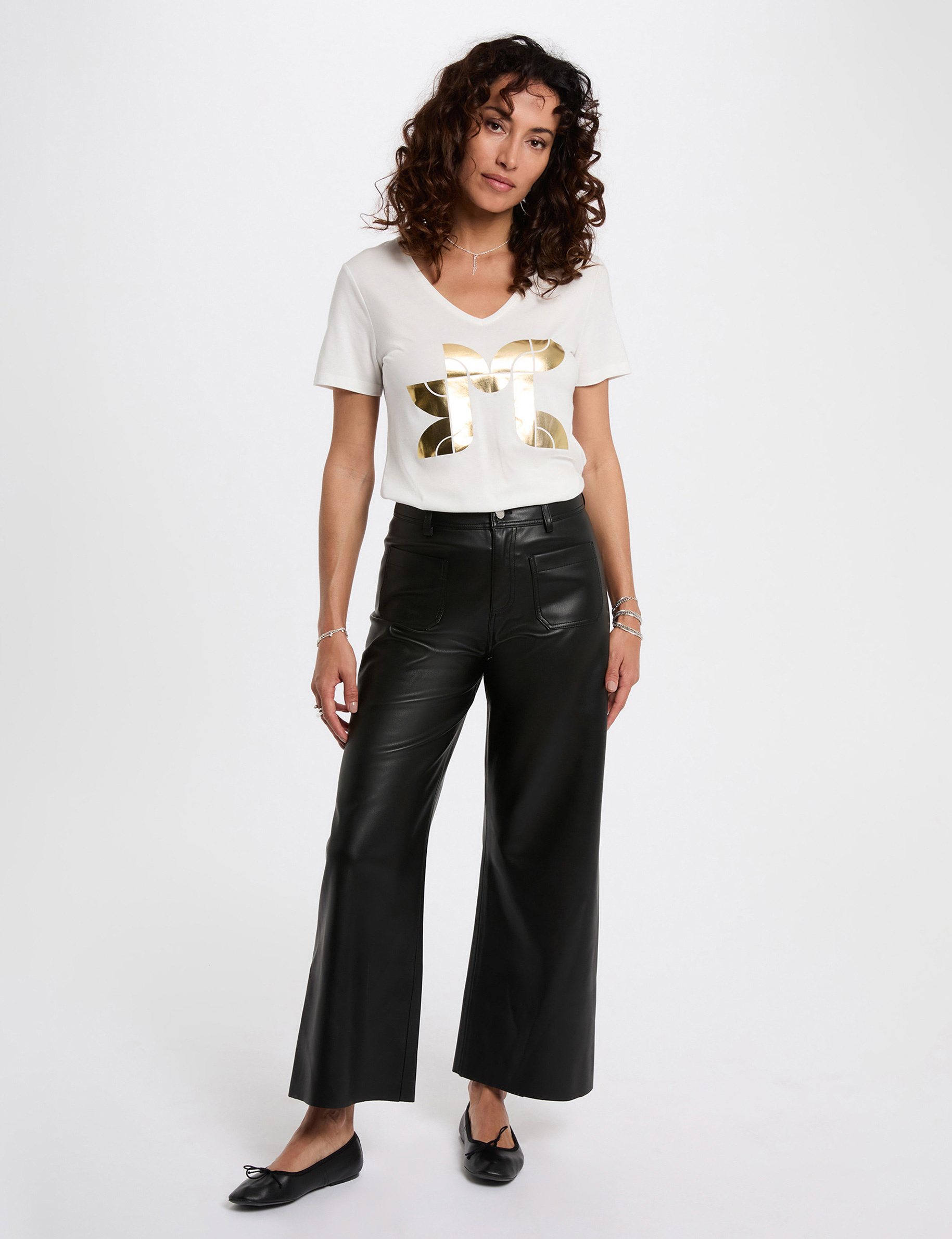 T-shirt court s&eacute;rigraphi&eacute; blanc femme