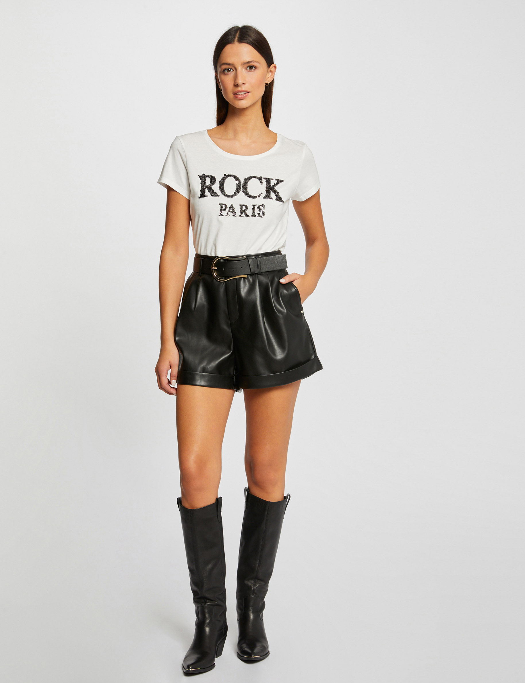 t shirt manches courtes a inscription noir femme T-shirt manches courtes à inscription noir femme