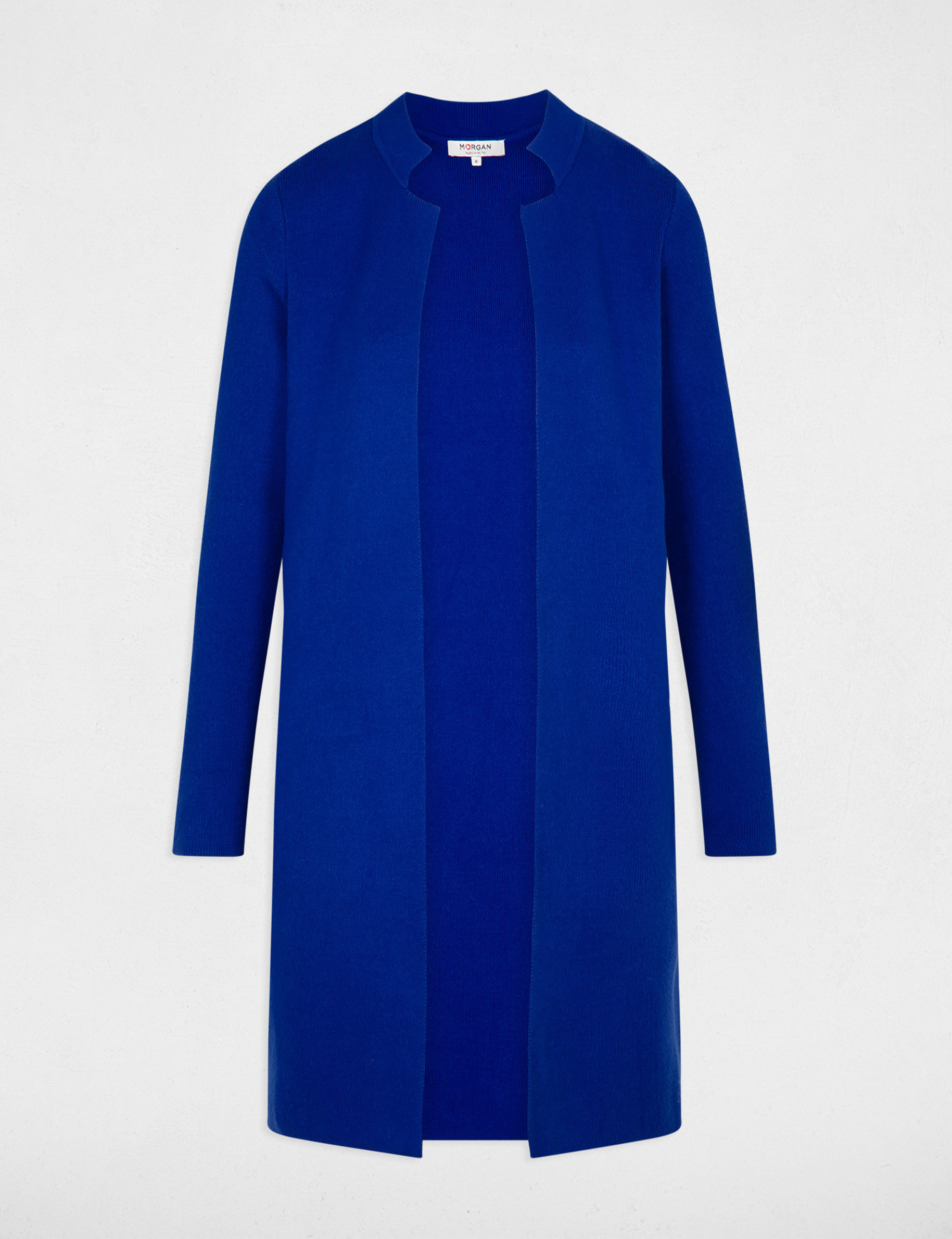 Gilet droit &agrave; col crant&eacute; bleu electrique femme