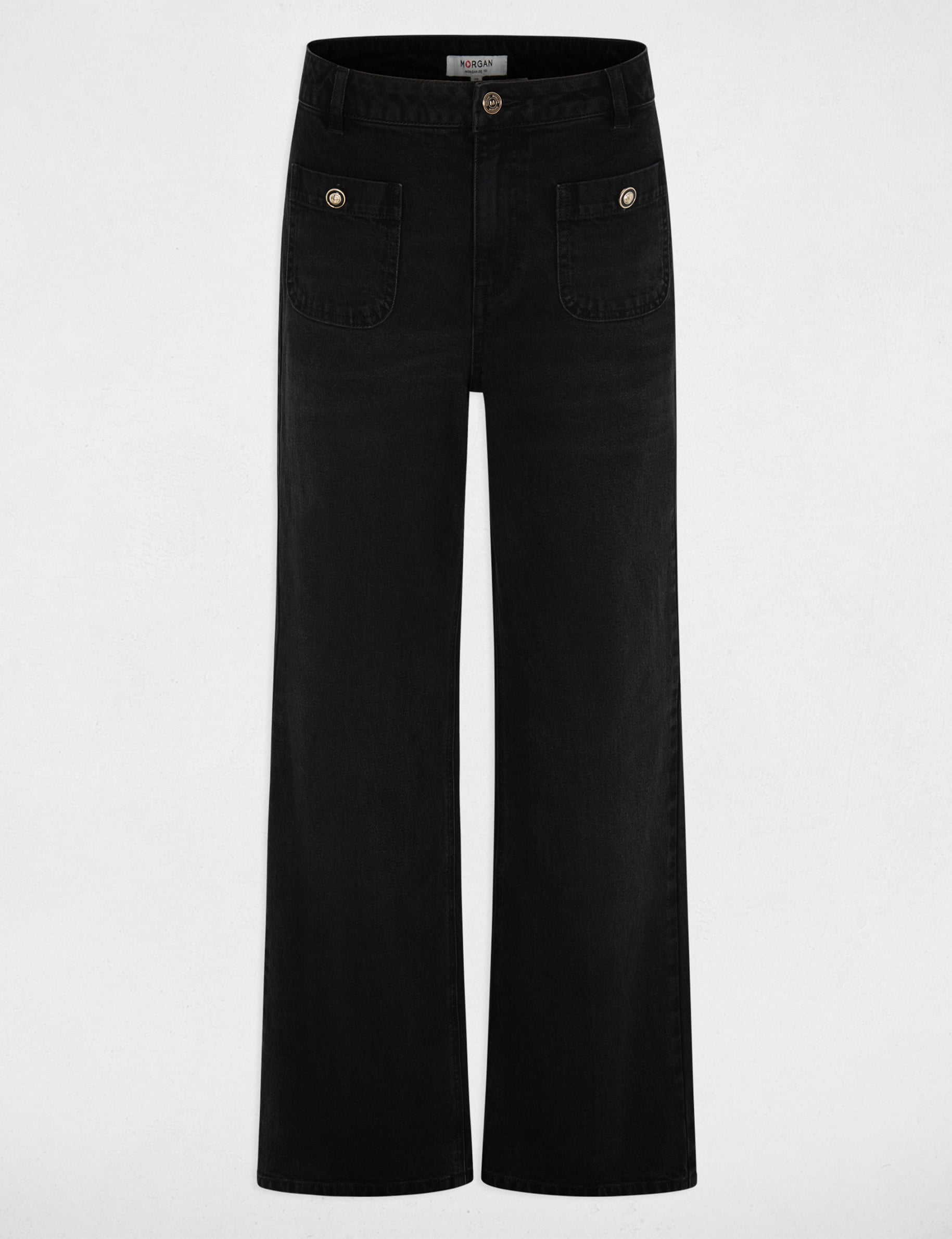 Jean large taille haute denim noir femme